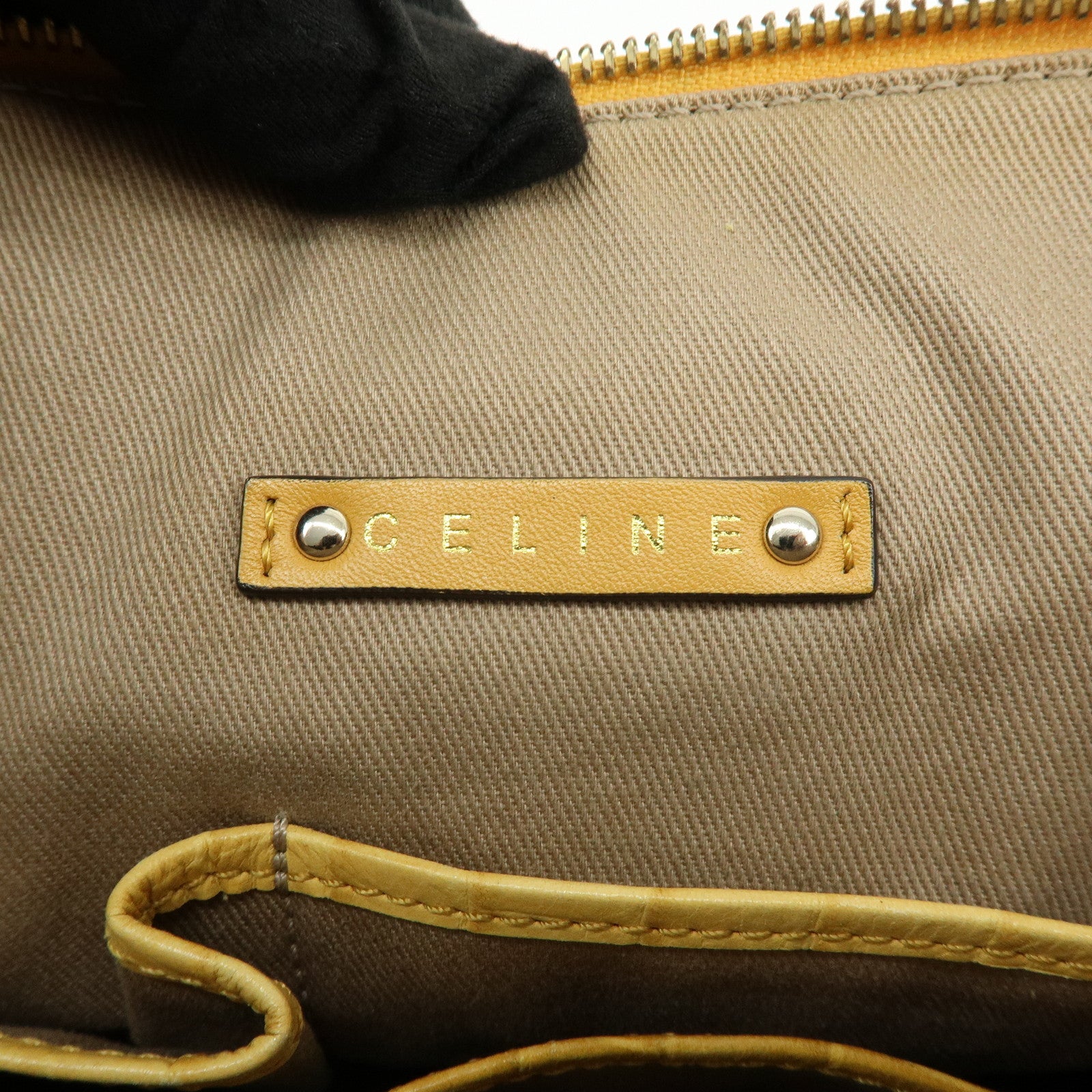 CELINE Macadam Embossed Leather Tote Bag Shoulder Bag Yellow Beige