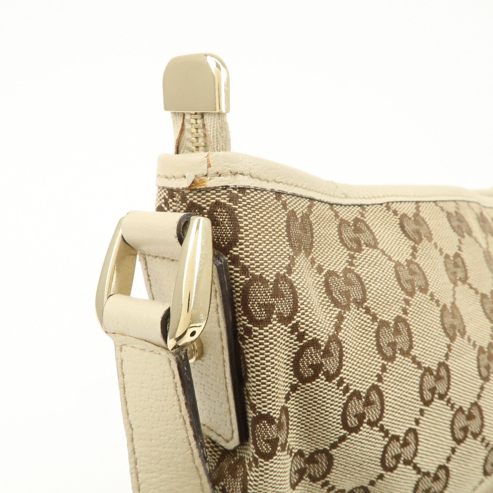 GUCCI Abbey GG Canvas Leather Shoulder Bag Beige Ivory 131326