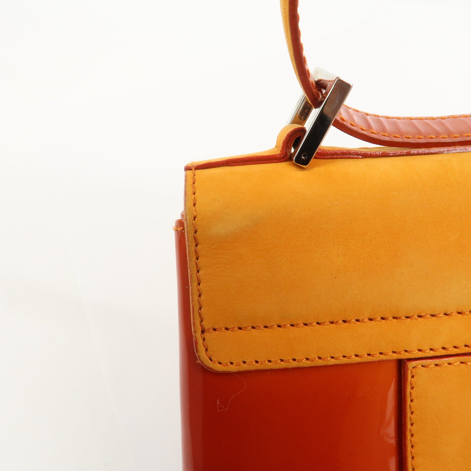 BVLGARI Patent Leather Shoulder Bag Hand Bag Orange