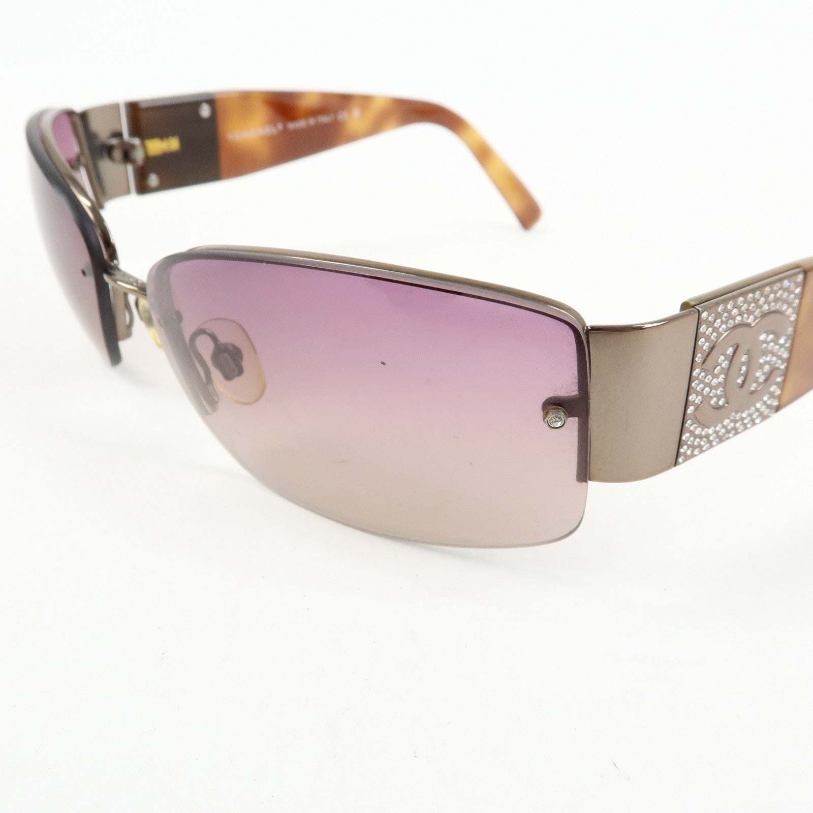 CHANEL Plastic Rhinestone Sunglasses 62□16 Brown 41117-B