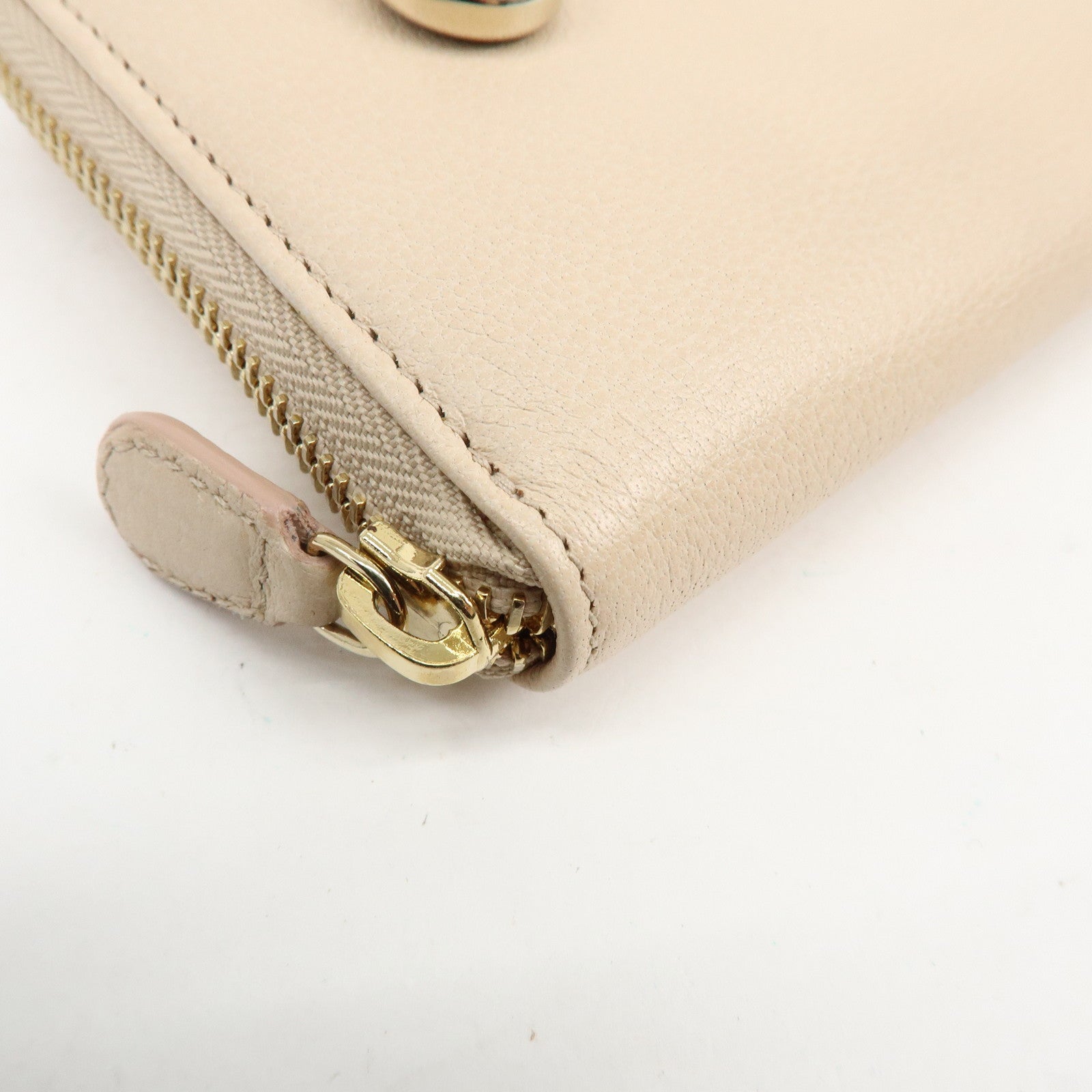 BVLGARI Logo Leather Round Zippy Long Wallet Pink Beige