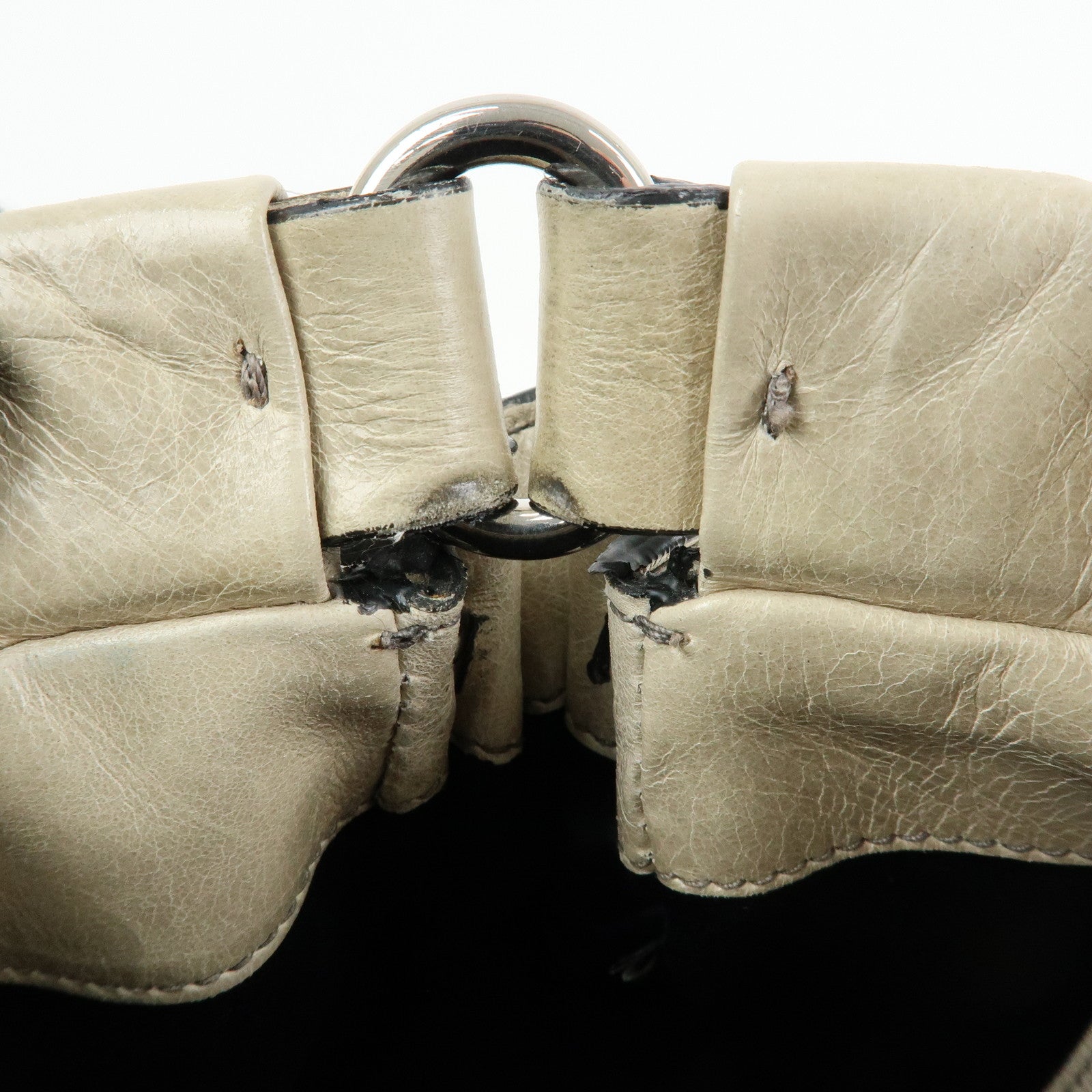 MIU MIU Logo Leather 2Way Bag Hand Bag Shoulder Bag Gray