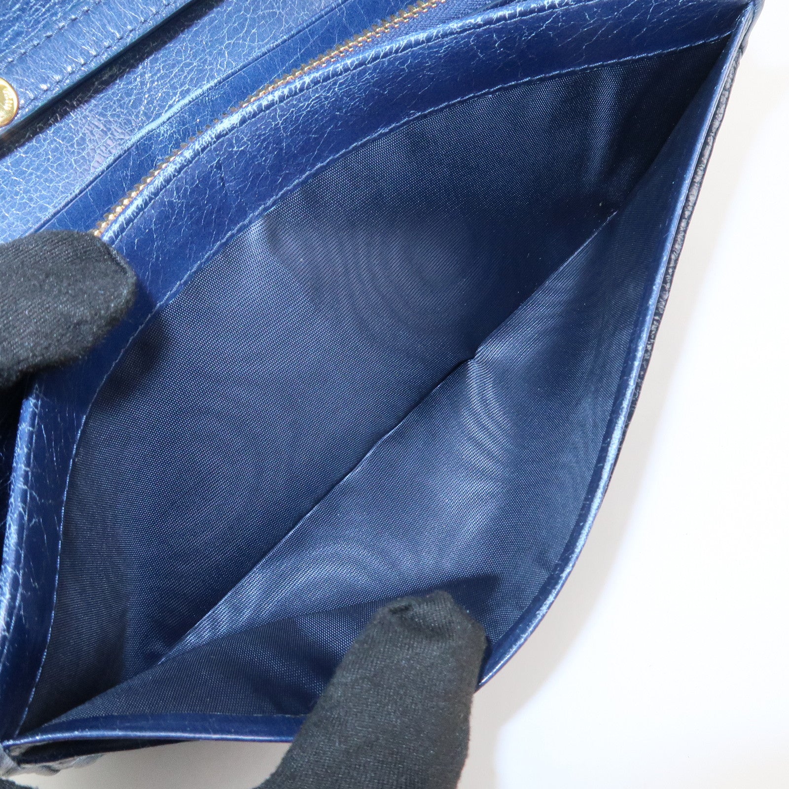 MIU MIU Matelasse Logo Leather Chain Shoulder Wallet Blue 5M1290