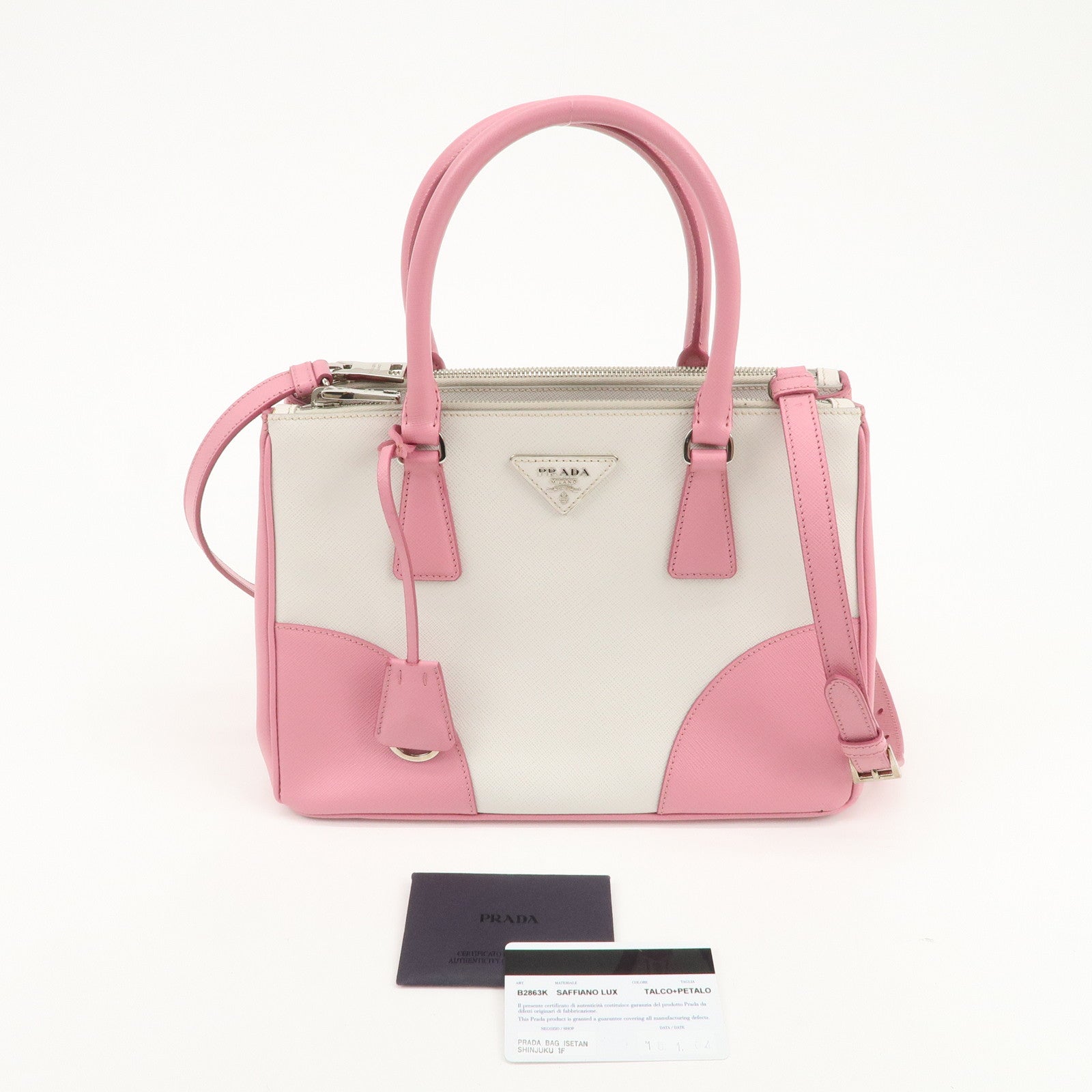 PRADA CITY CALF Triangle Logo Saffiano Leather 2Way Bag Pink B2863K