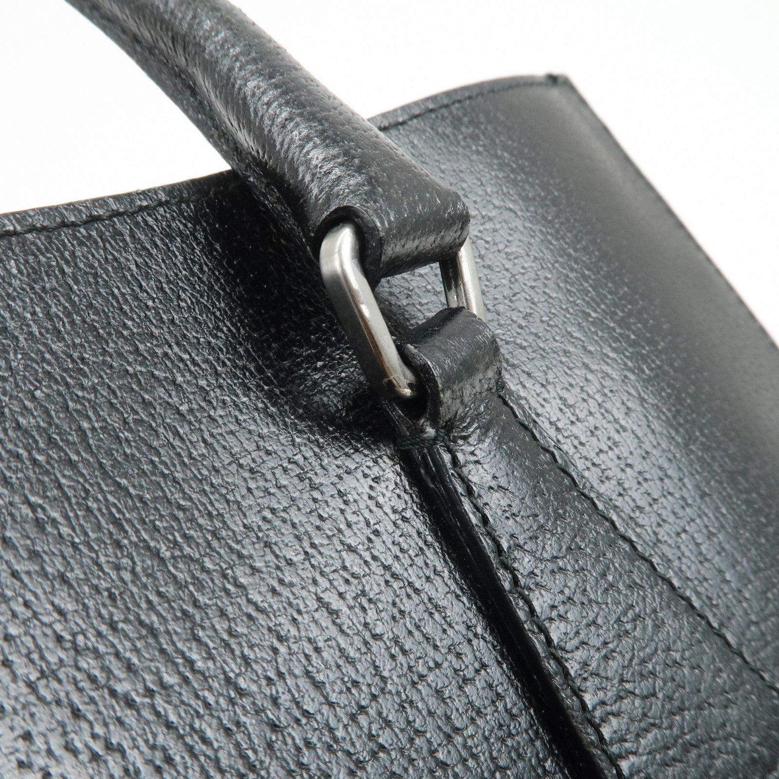 PRADA Triangle Logo Leather Tote Bag Shoulder Bag Black BR0394