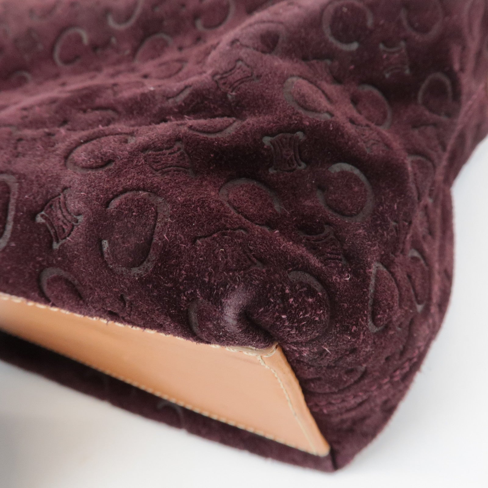 CELINE C Macadam Suede Leather Shoulder Bag Bordeaux Brown