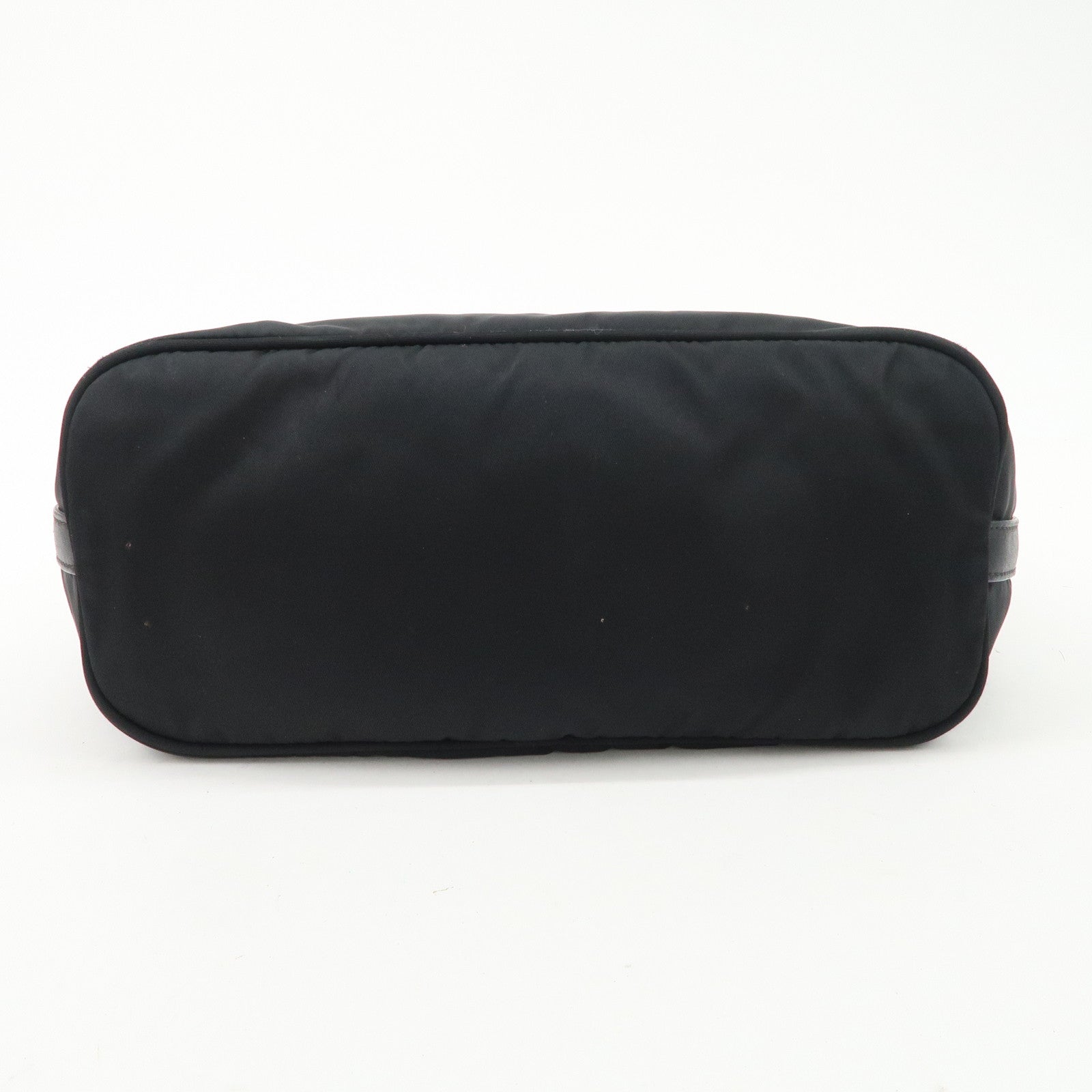 PRADA Triangle Logo Leather Nylon Shoulder Bag Black