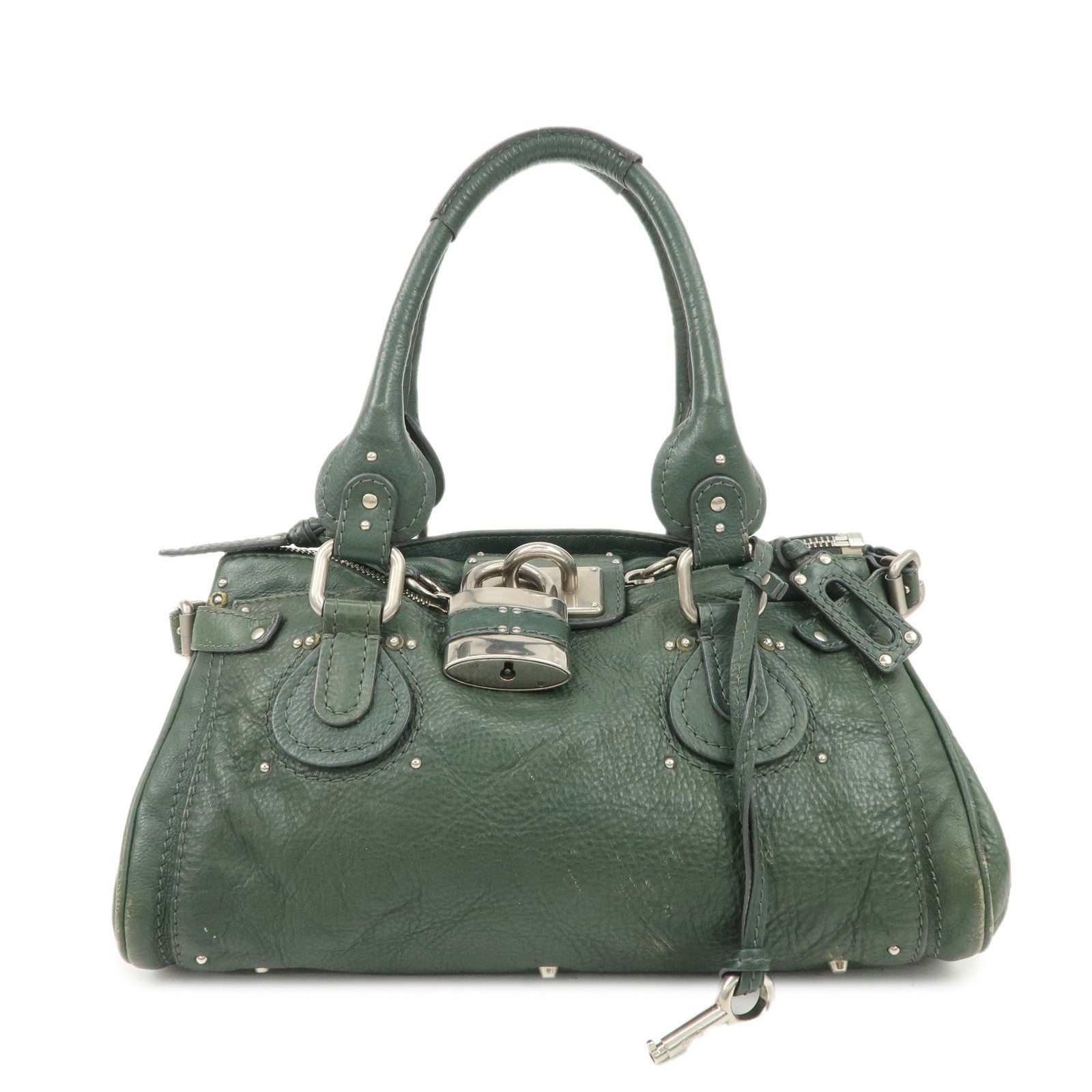 Chloe Padington Leather Hand Bag Shoulder Bag Green - Used