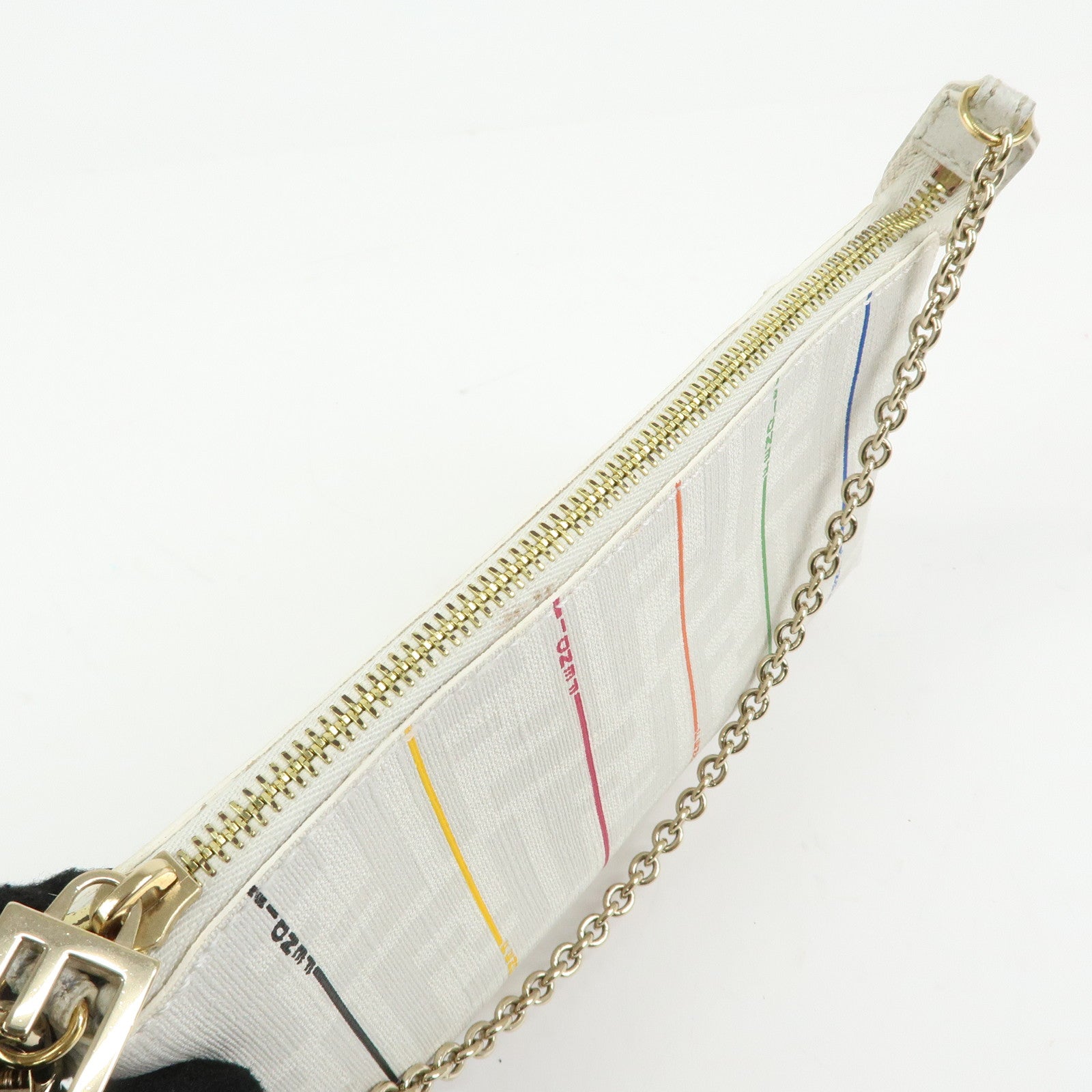 FENDI Zucca PVC Chain Accessory Pouch Hand Bag White 8BR592