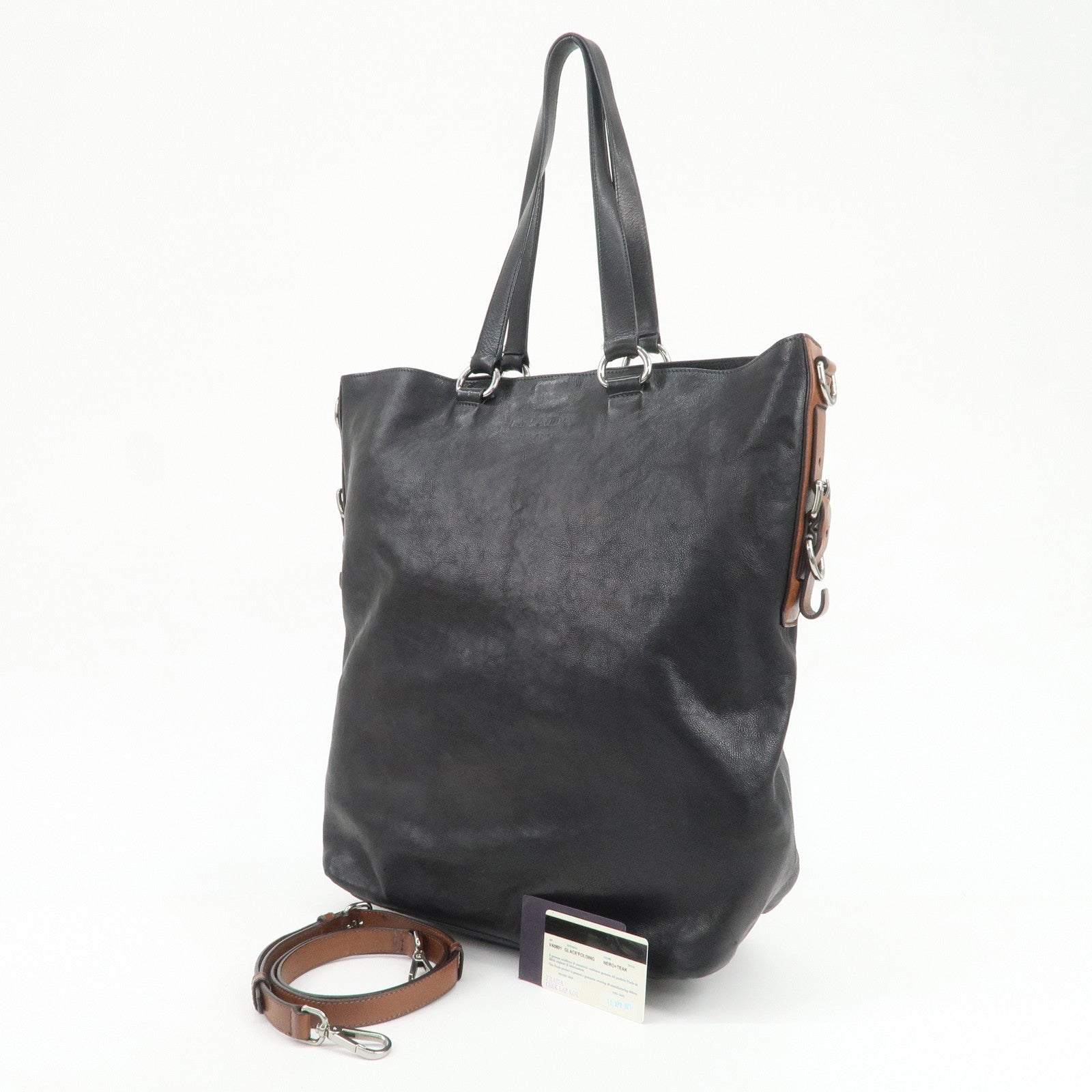 PRADA Leather 2Way Bag Tote Bag Shoulder Bag Black VA0801