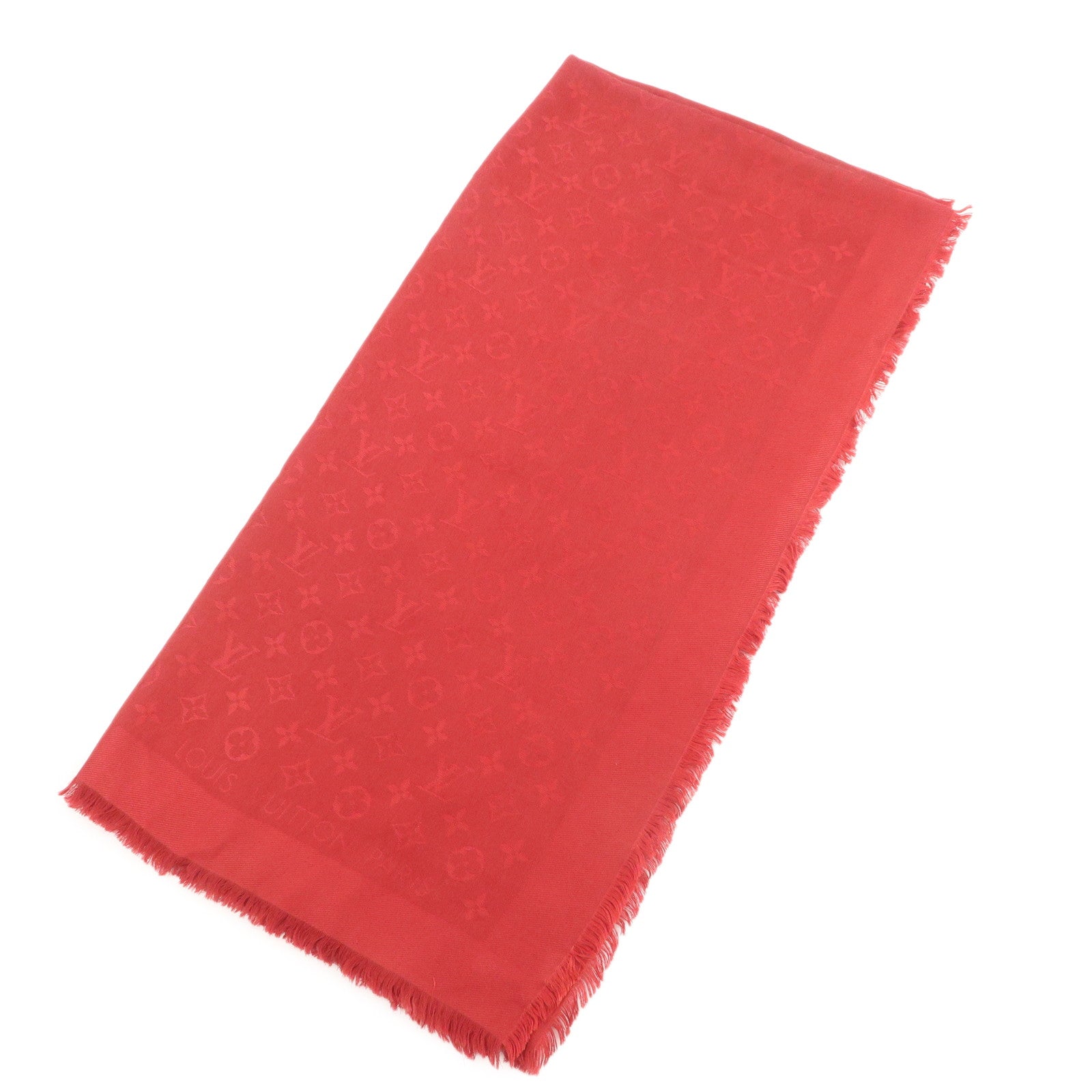 Louis Vuitton Monogram Silk Wool Large Scarf Shawl Red M72237