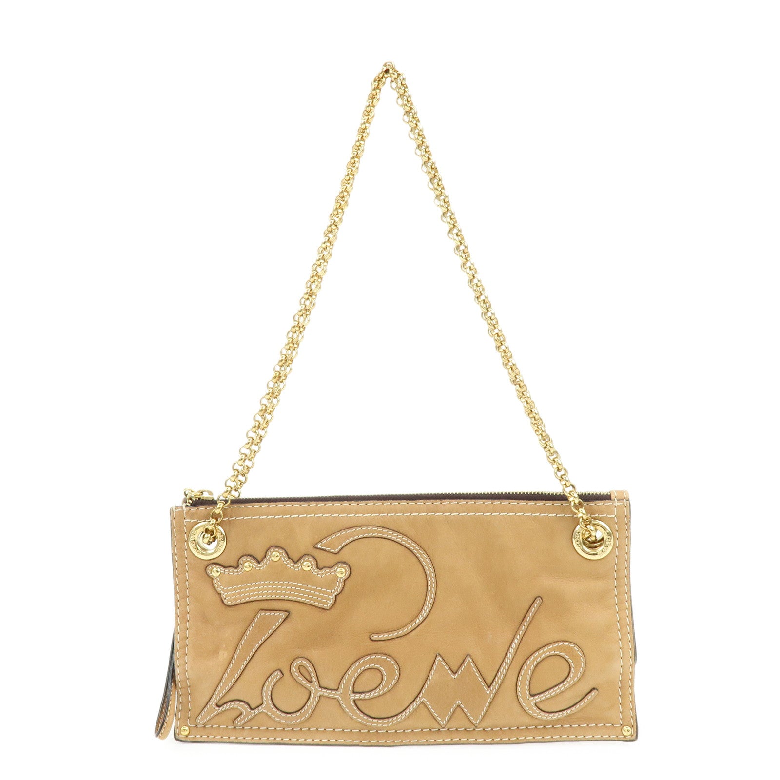 LOEWE Logo Leather Chain Shoulder Bag Crossbody Bag Brown