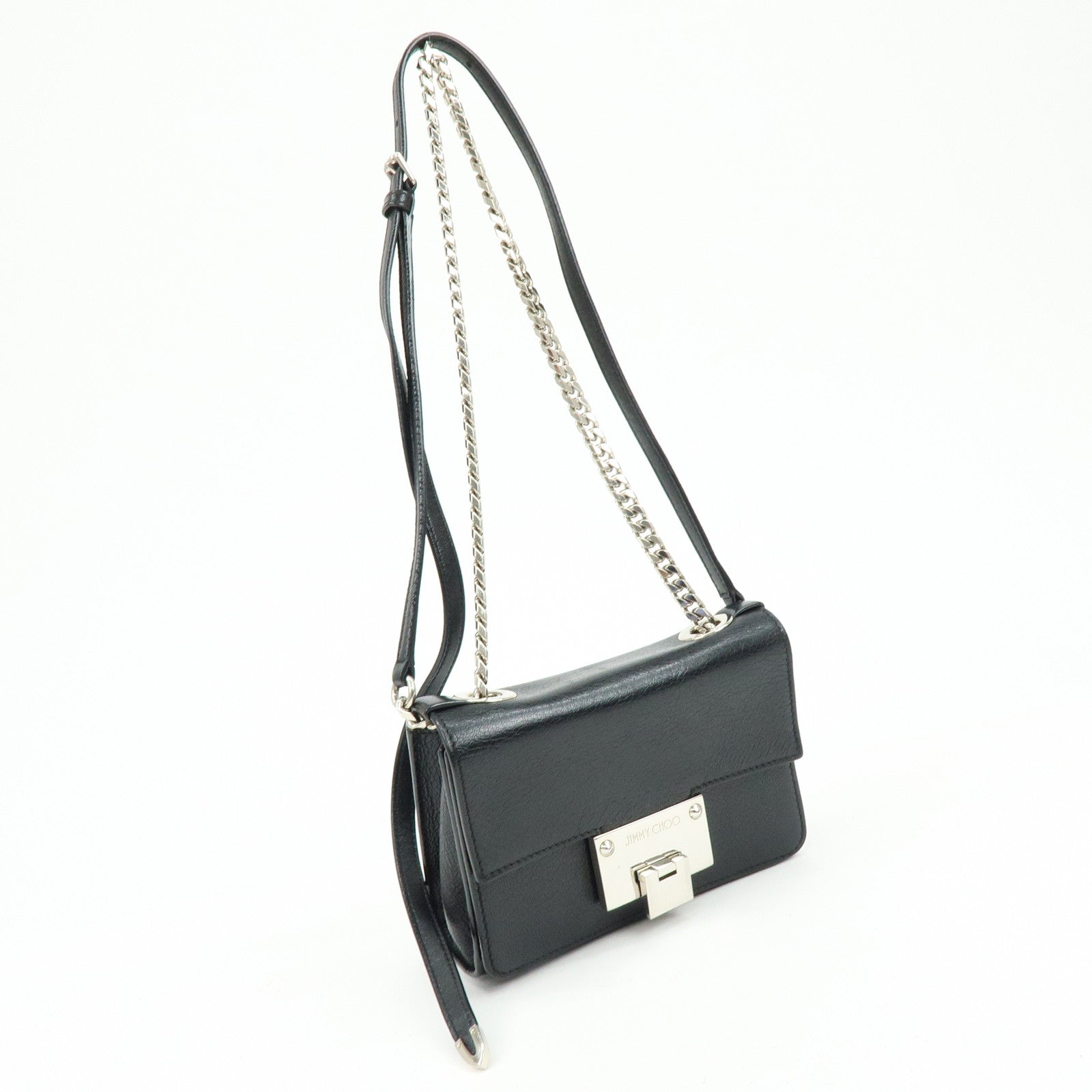 JIMMY CHOO REBEL BAG Leather Chain Shoulder Bag Crossbody Bag Black
