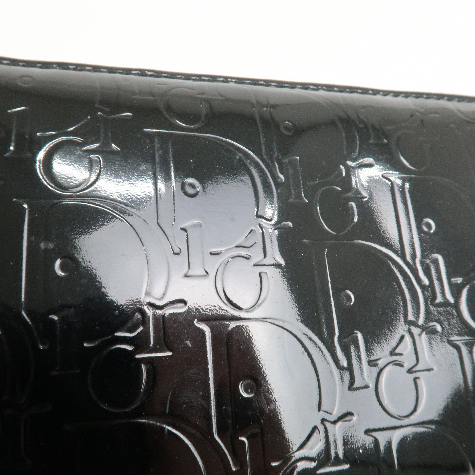 Christian Dior Trotter Patent Leather Round Zippy Long Wallet Black