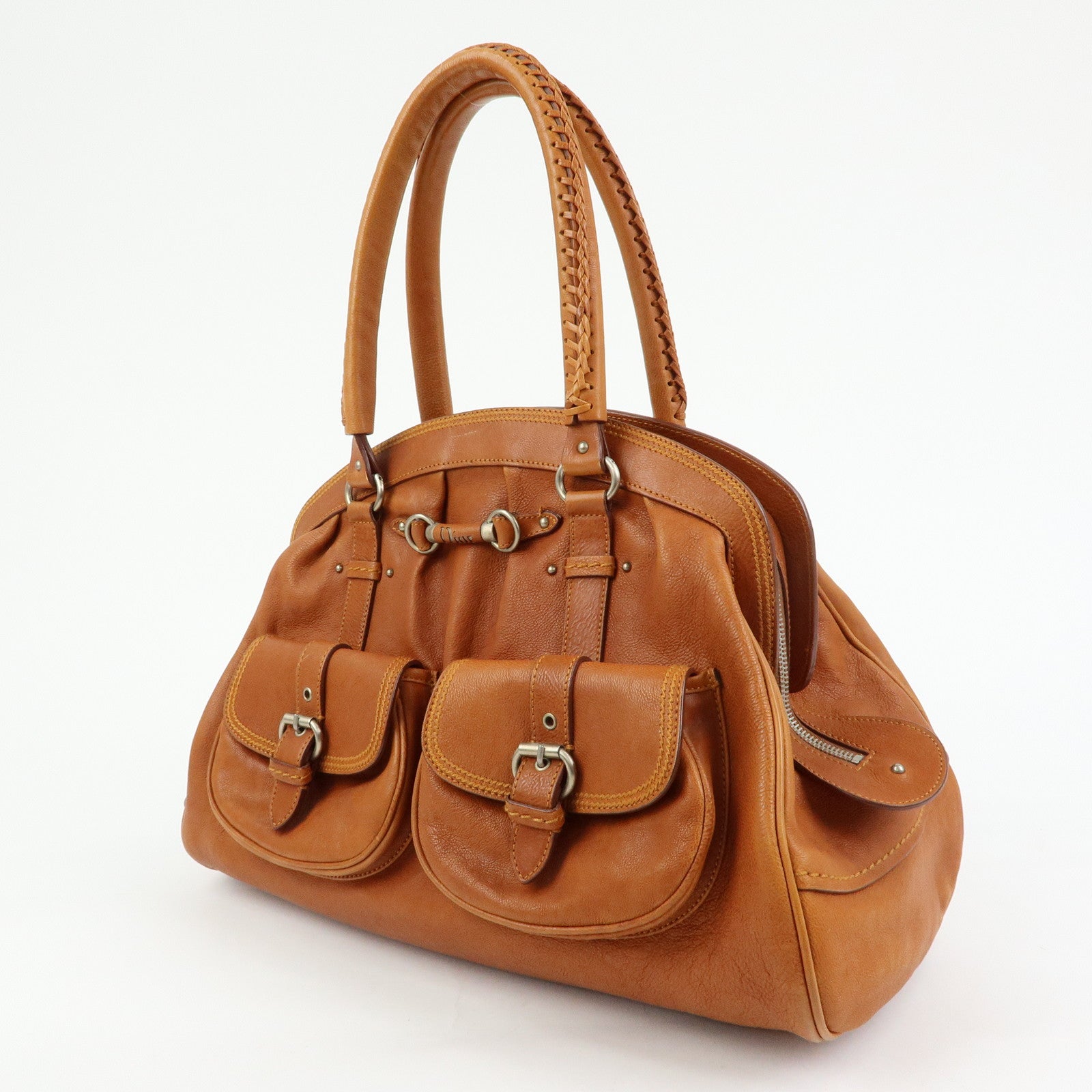 Christian Dior Leather Hand Bag Boston Bag Doctor's Bag Brown