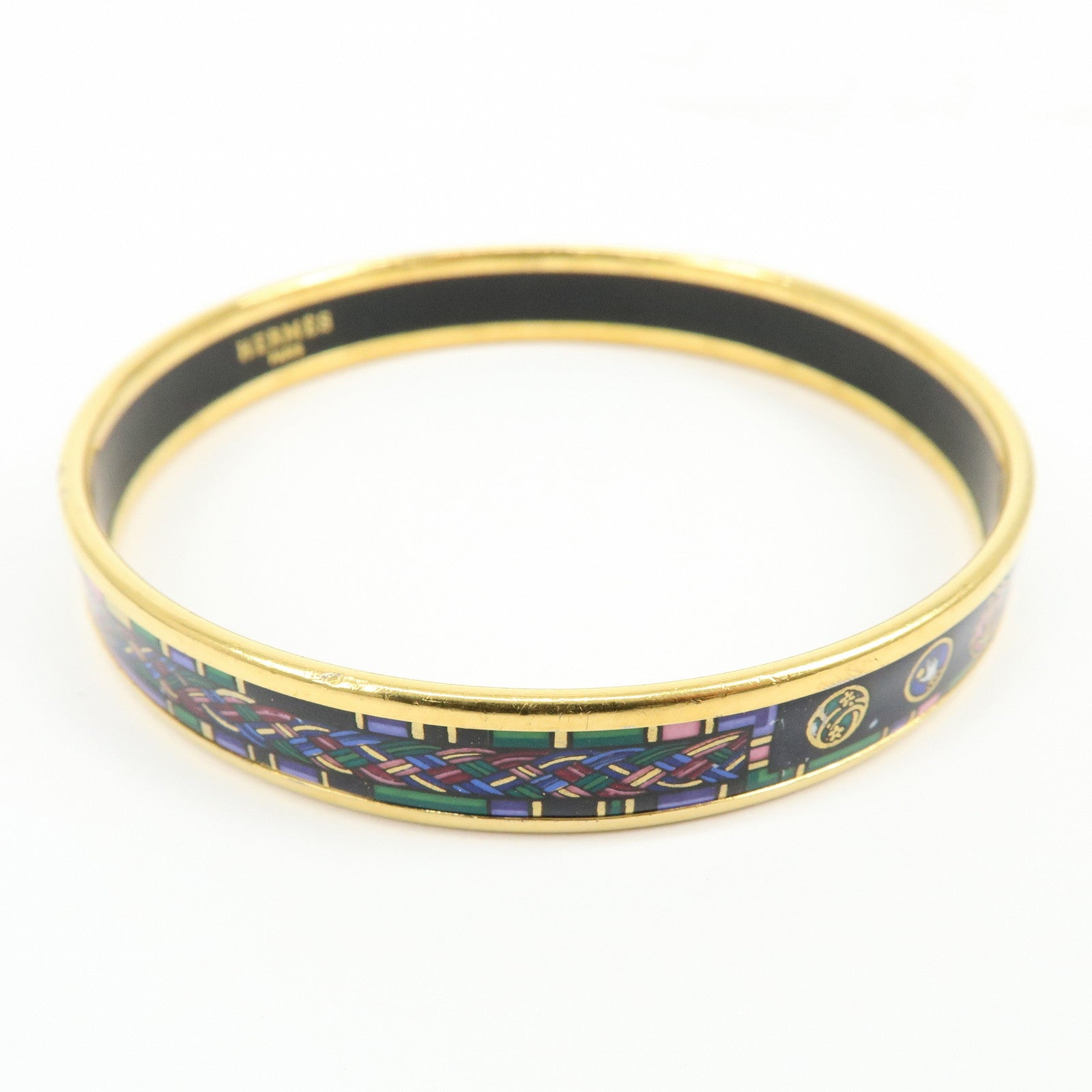 HERMES Email PM Gold Plated Bangle Bracelet Dark Navy Multicolor