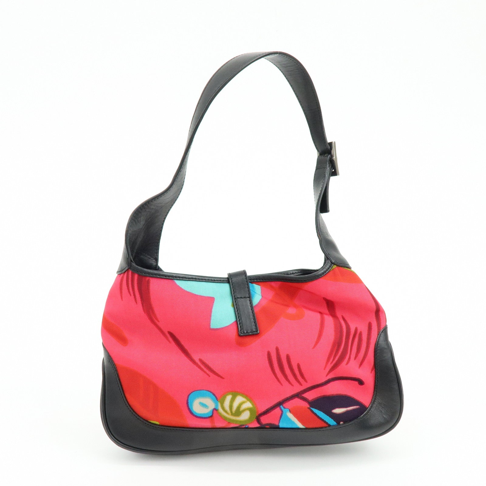 GUCCI Jackie Nylon Leather Shoulder Hand Bag Pink Black 001.9735