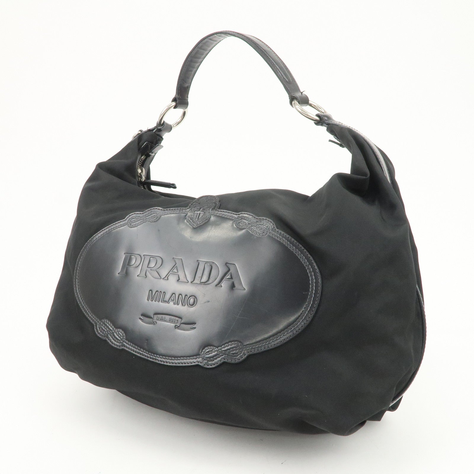 PRADA Logo Nylon Leather Shoulder Bag Hand Bag Black BR3287