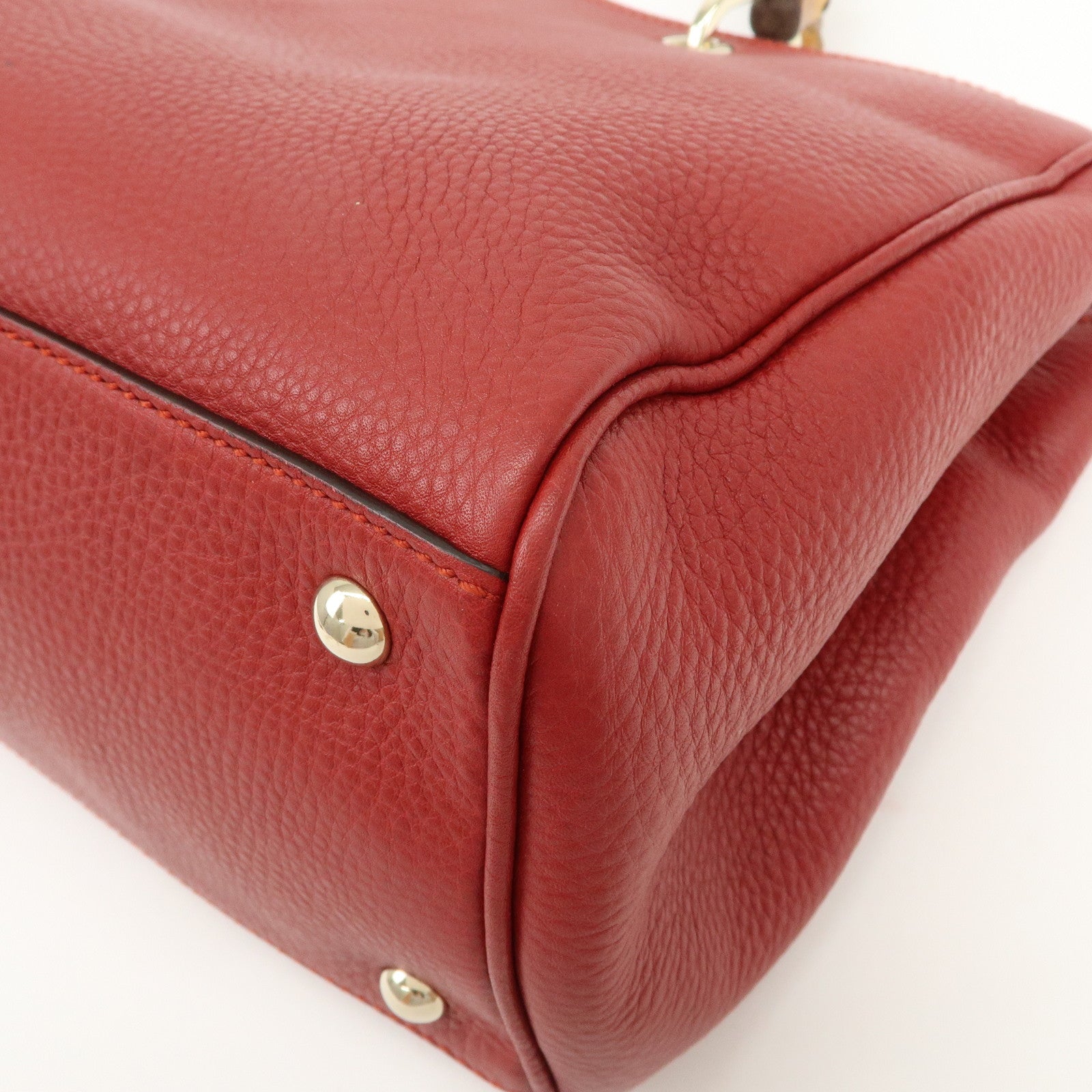 GUCCI Bamboo Shopper Medium 2Way Shoulder Hand Bag Red 323660