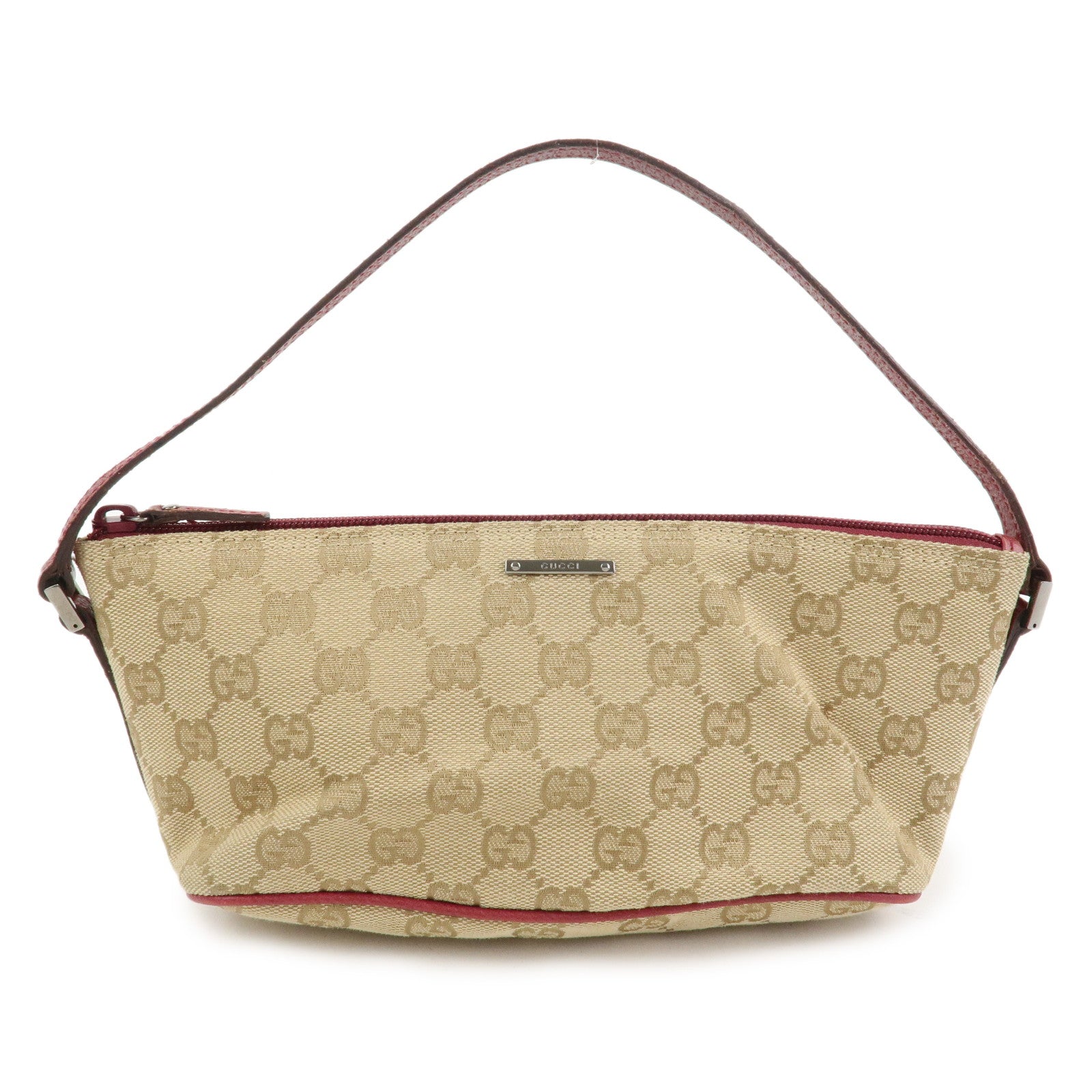GUCCI Boat Bag GG Canvas Leather Shoulder Bag Beige Pink 07198