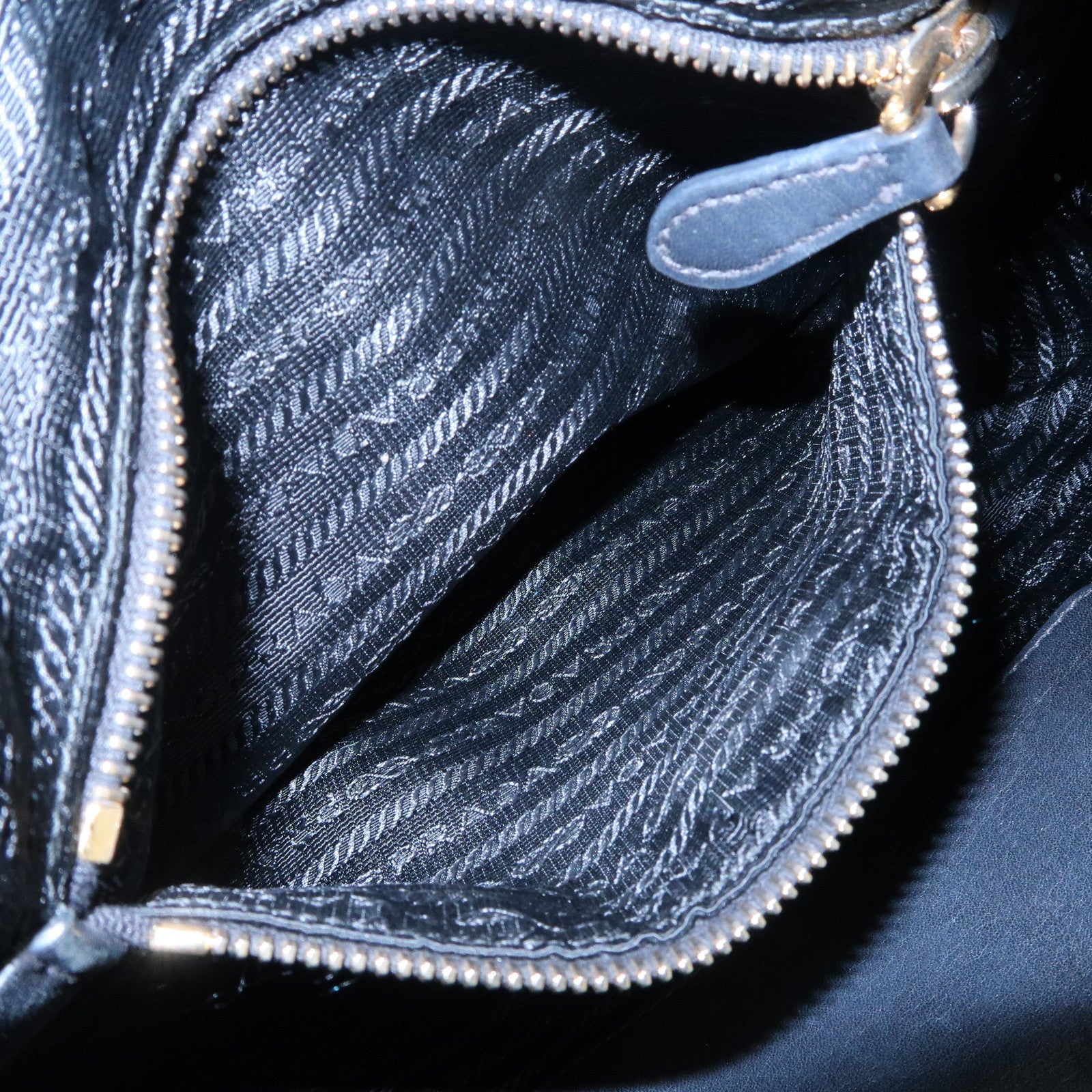 PRADA Triangle Logo Leather Nylon Shoulder Bag Black
