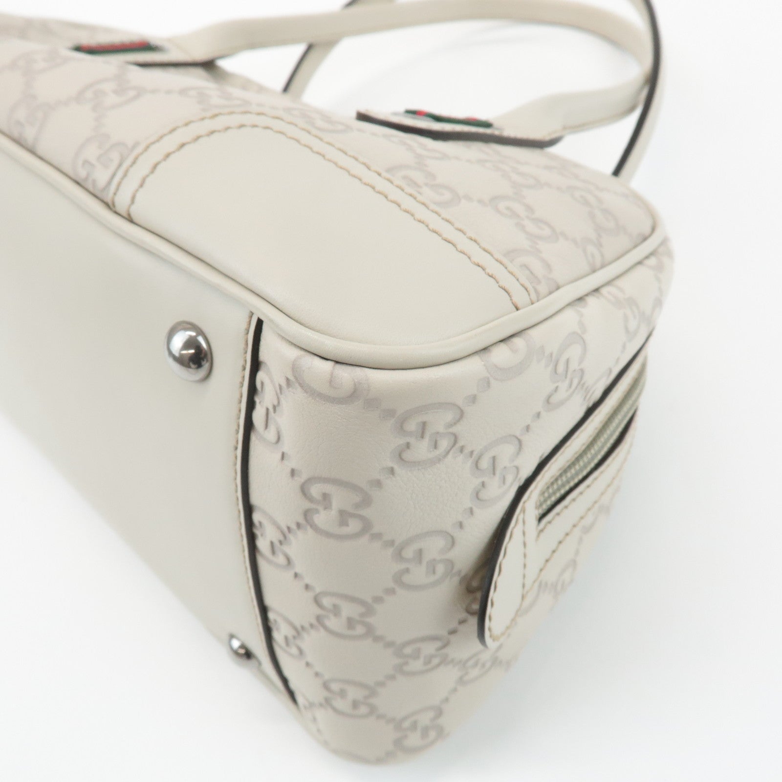 GUCCI Sherry Guccissima Leather Boston Bag Hand Bag Ivory 293594 Used