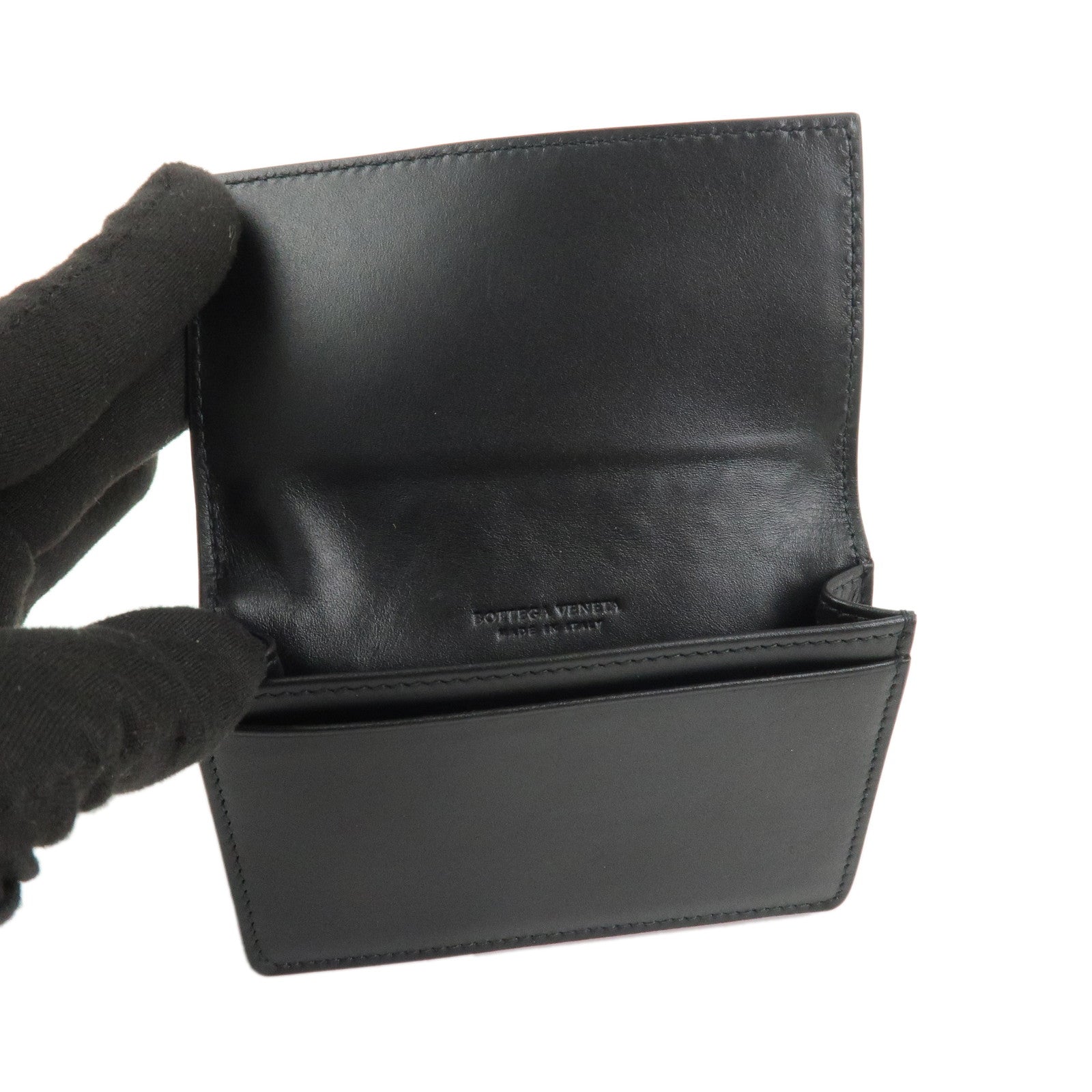 BOTTEGA VENETA Intrecciato Leather Card Case Card Holder Black