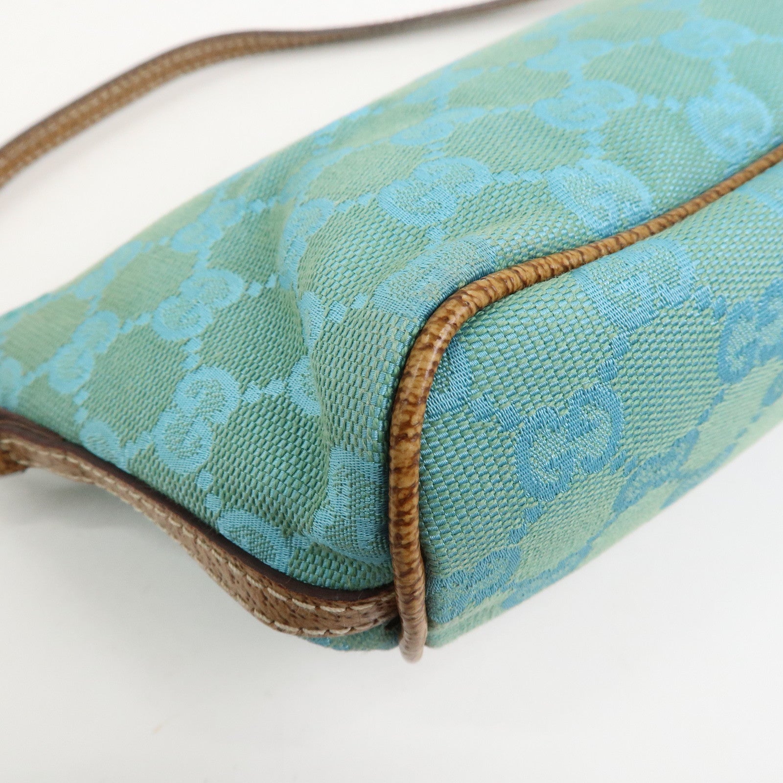 GUCCI Boat Bag GG Canvas Leather Hand Bag Light Blue 07198