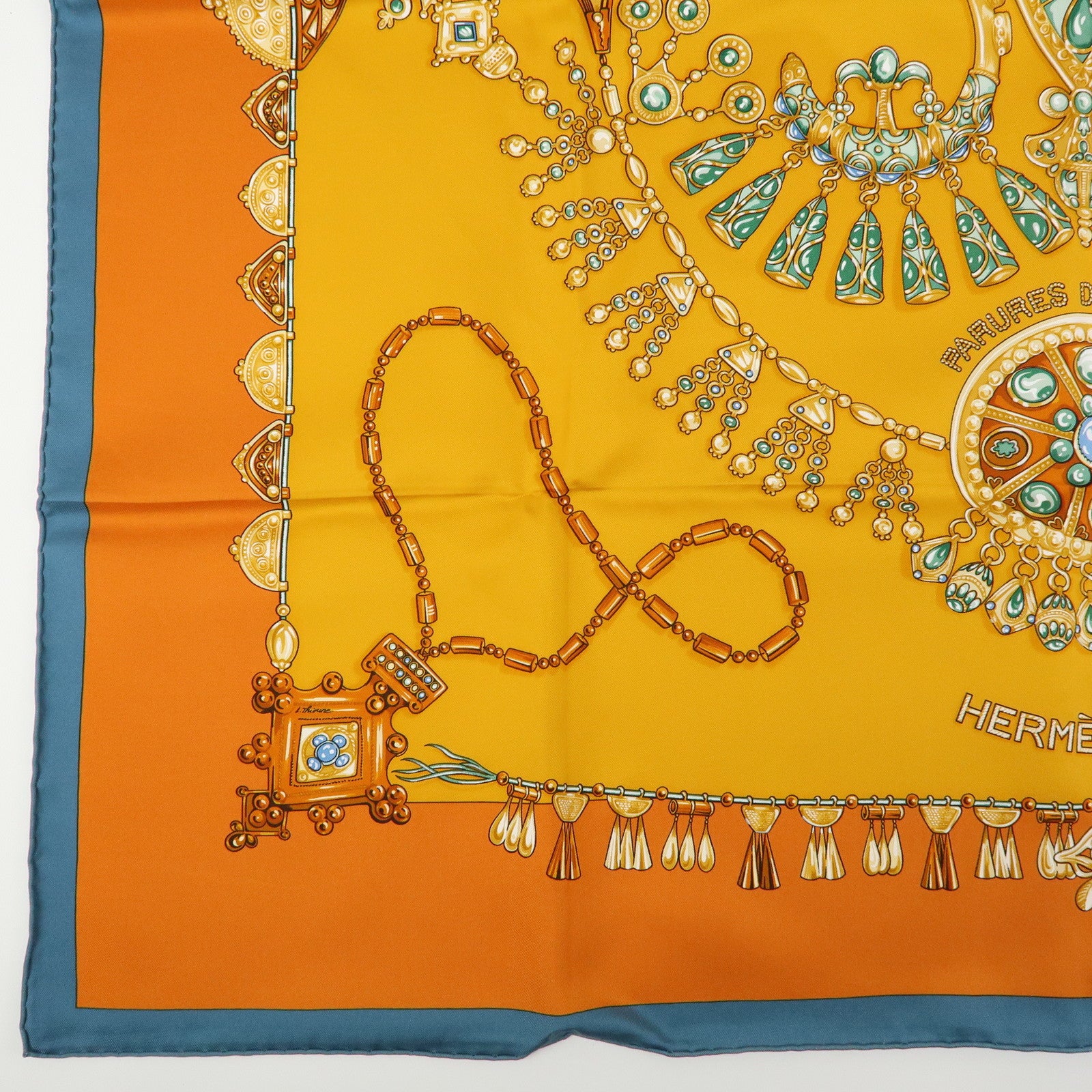 HERMES Carre 90 Silk 100% PARURES DES SABLES Scarf Orange