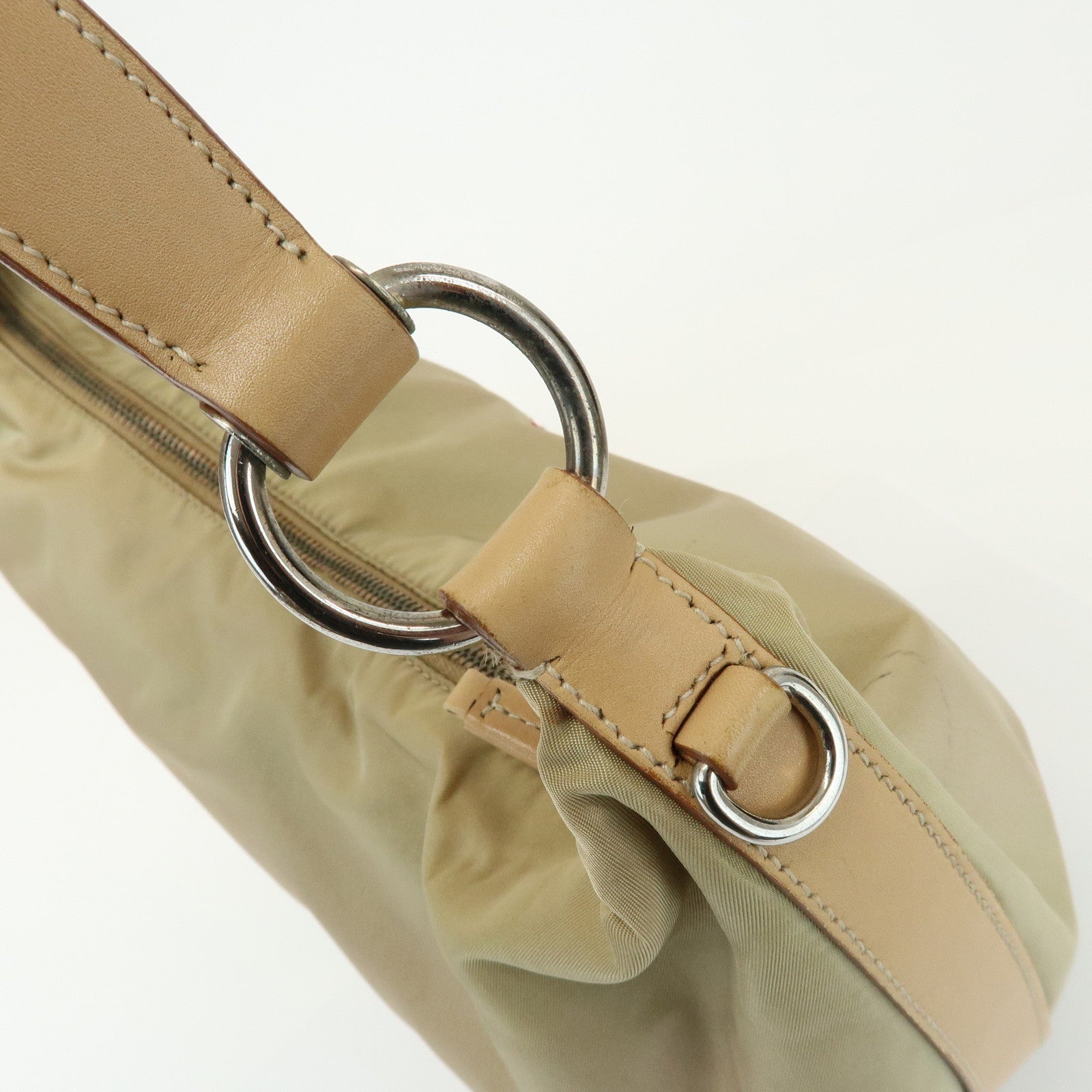 PRADA Logo Nylon Leather Shoulder Bag Hand Bag Beige BR3315