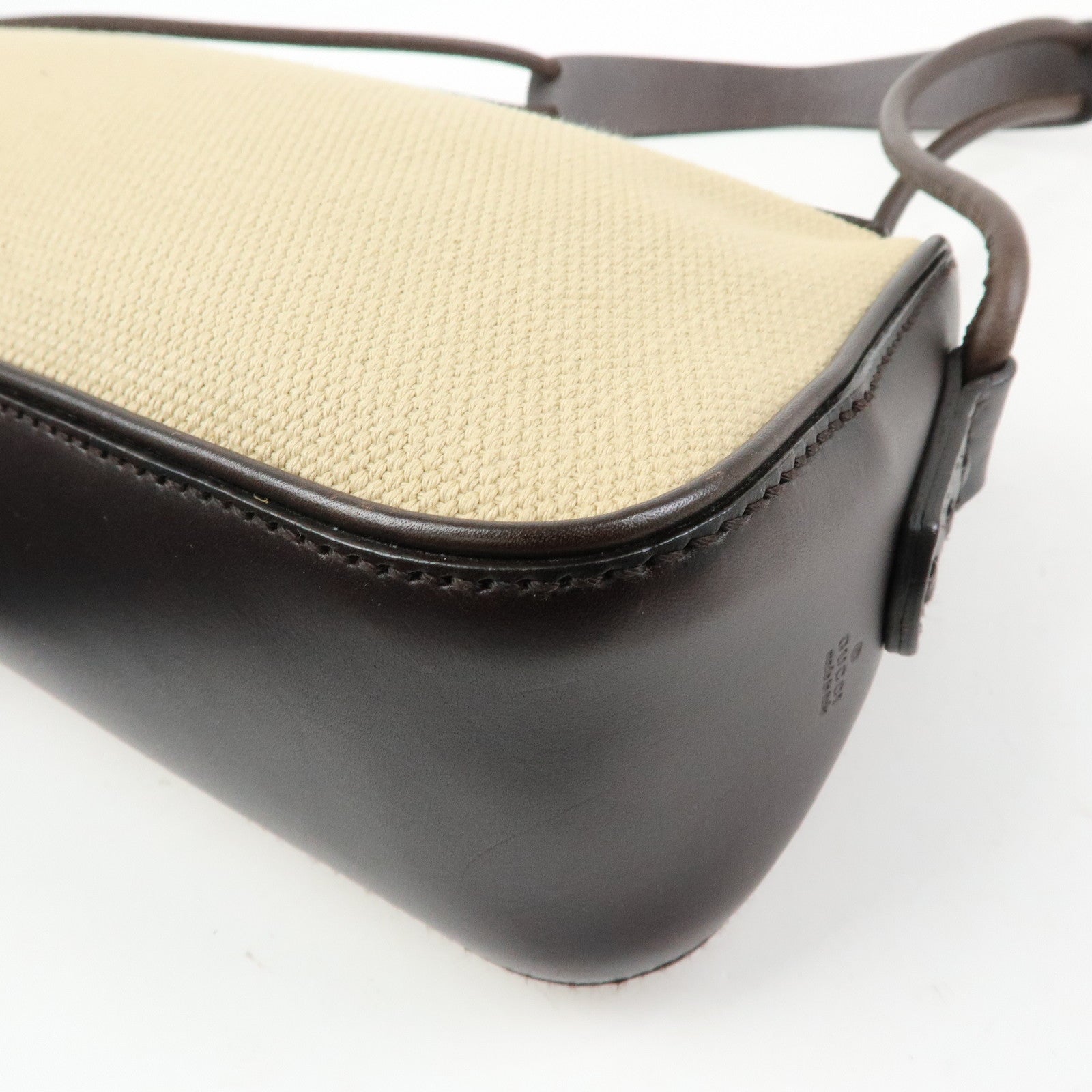 GUCCI Canvas Leather Shoulder Bag Hand Bag Beige Brown 106383