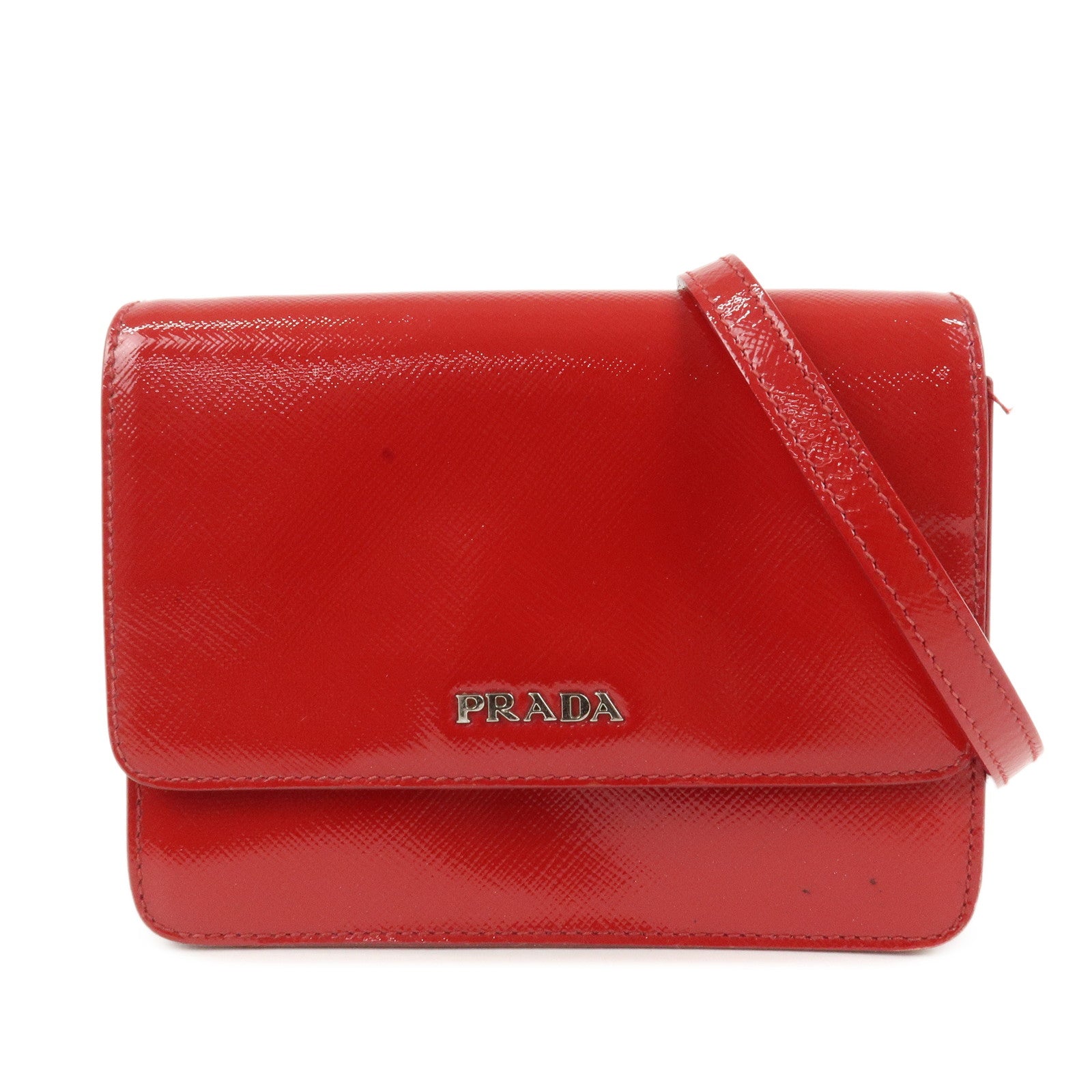 PRADA Saffiano Leather 2Way Mini Shoulder Bag Clutch Bag Red BT1031