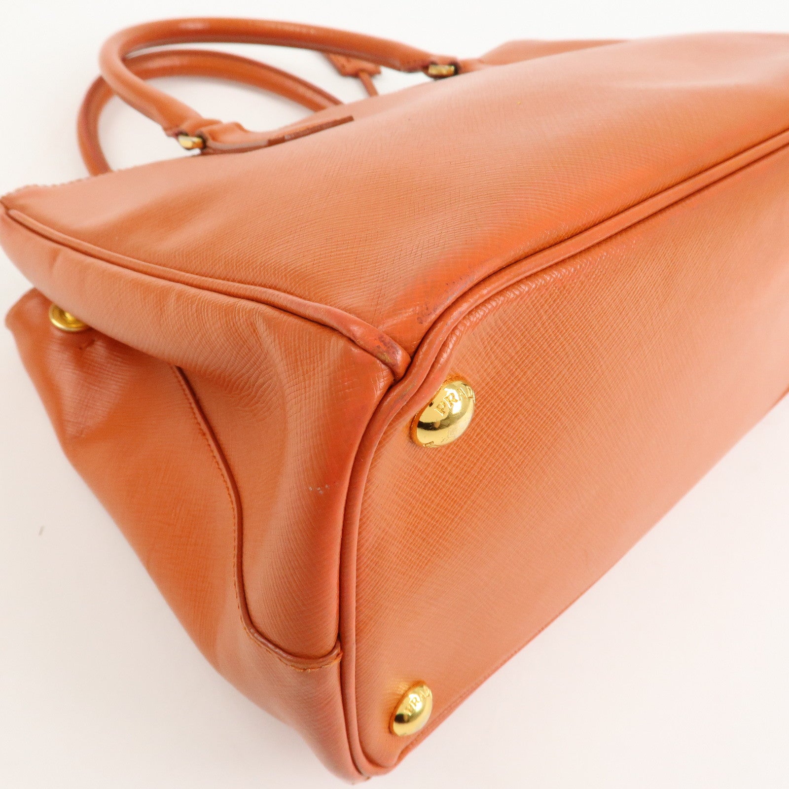 PRADA Triangle Logo Leather 2Way Hand Bag Orange 1BA863 Used