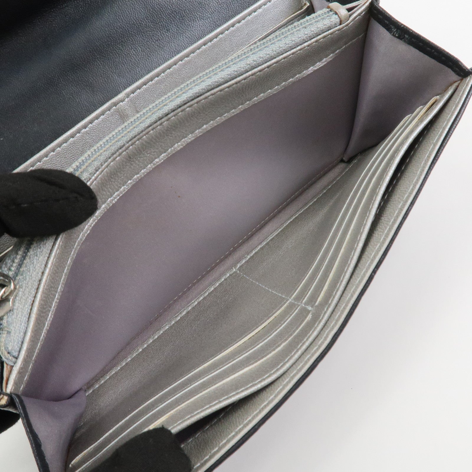 CHANEL Camellia Lambskin Long Wallet Black Silver