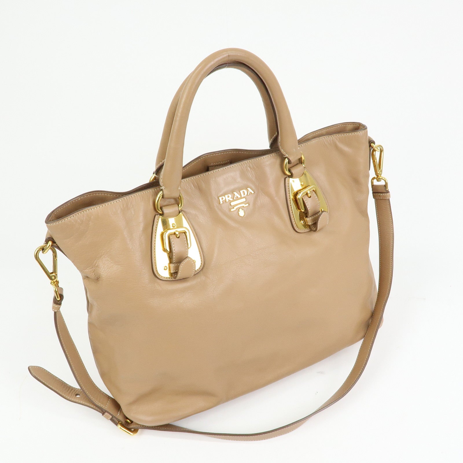 PRADA Soft Calf Leather 2Way Hand Shoulder Bag Light Brown BN1902