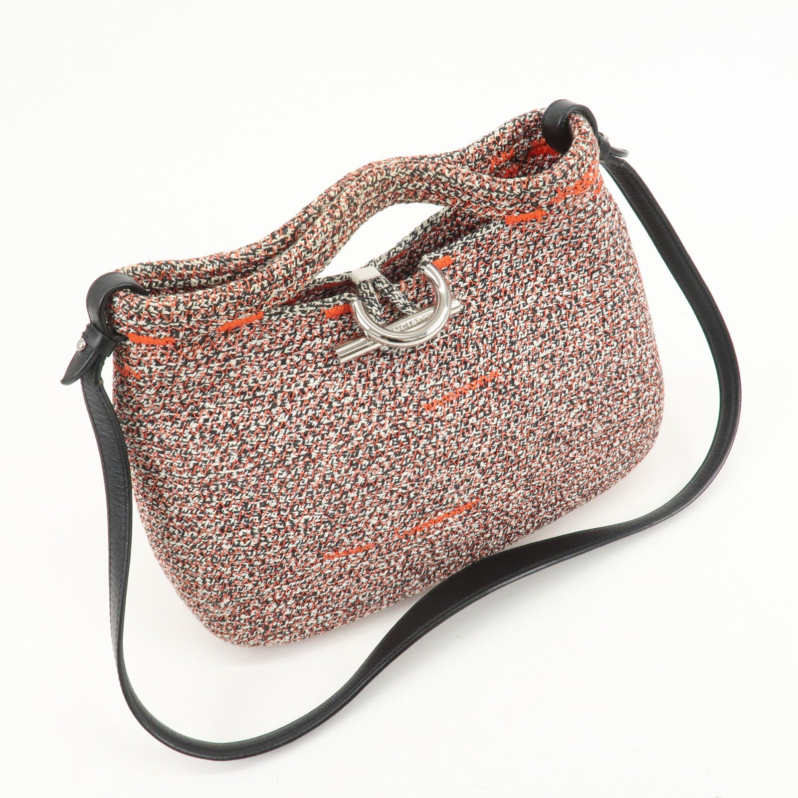 BALENCIAGA Zigzagger Canvas Leather 2Way Hand Bag Orange Black