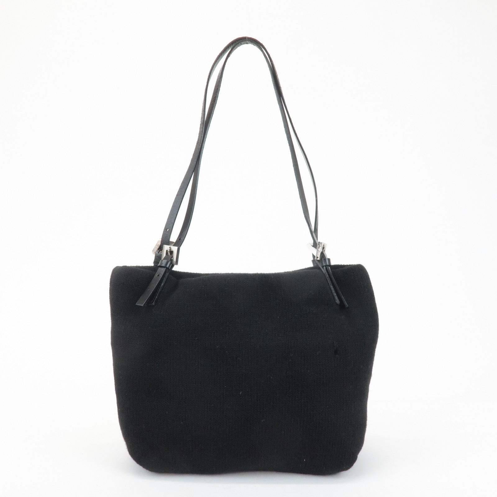 FENDI Wool Leather Tote Bag Shoulder Bag Black 26633 Used