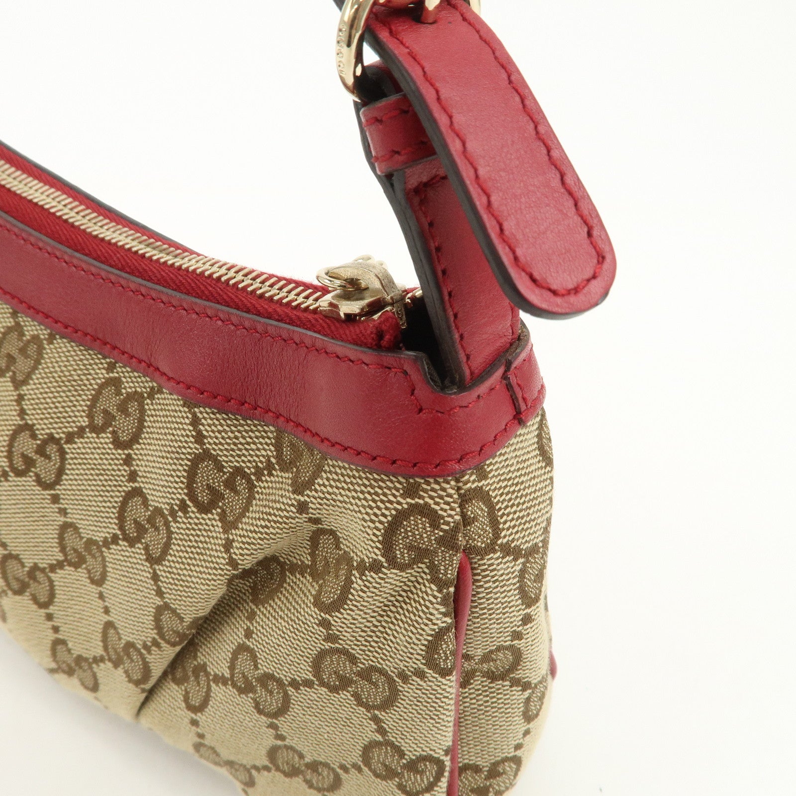 GUCCI Lovely Heart GG Monogram Canvas Leather Hand Bag Brown 245938