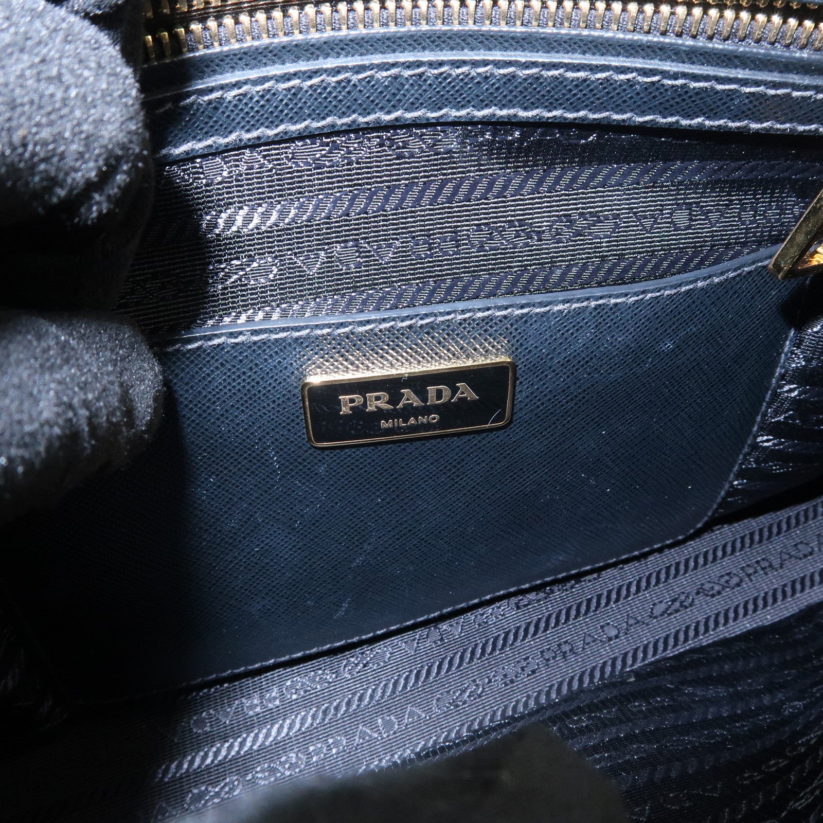 PRADA Saffiano Leather Triangle Logo 2WAY Bag Hand Bag Black BN2567