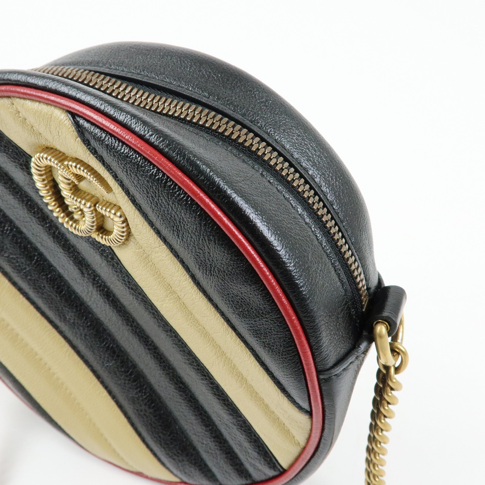 GUCCI GG Marmont Leather Chain Shoulder Bag Black Beige 550154
