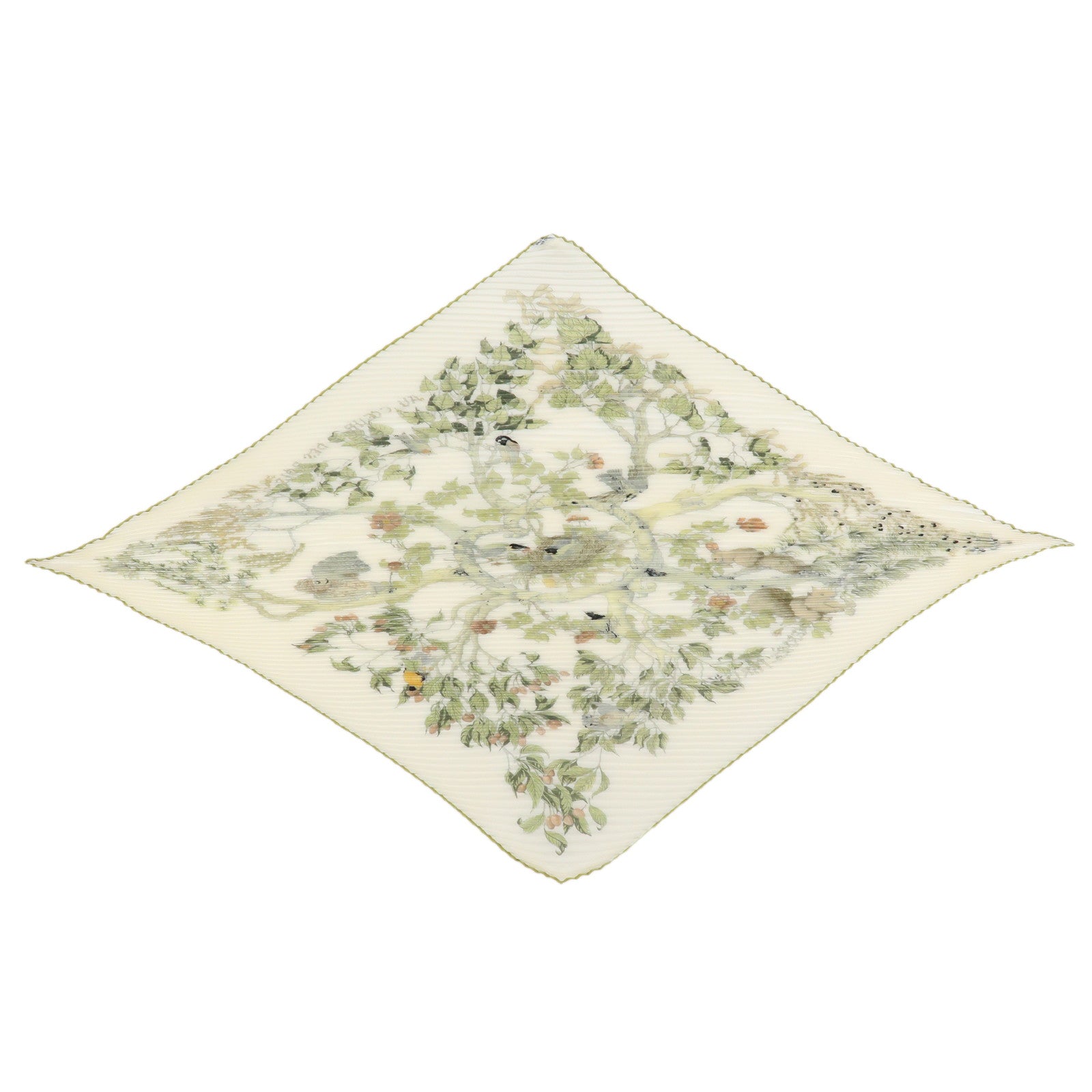 HERMES Carre 90 Silk 100% Pleats AU COEUR DES BOIS Scarf White