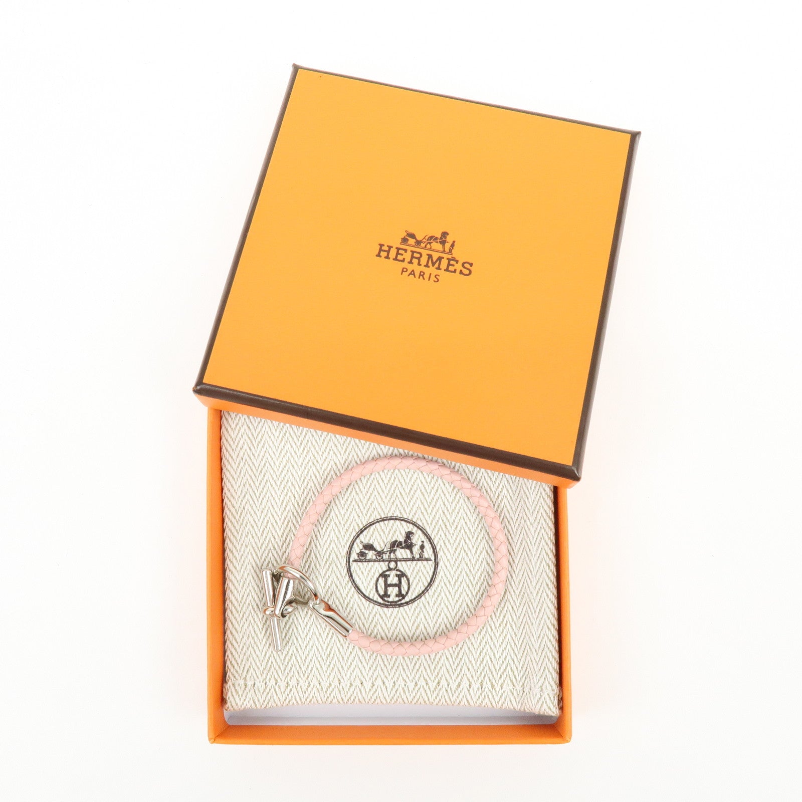 HERMES Glenan H Tresse en Veau Swift Leather Bracelet Light Pink