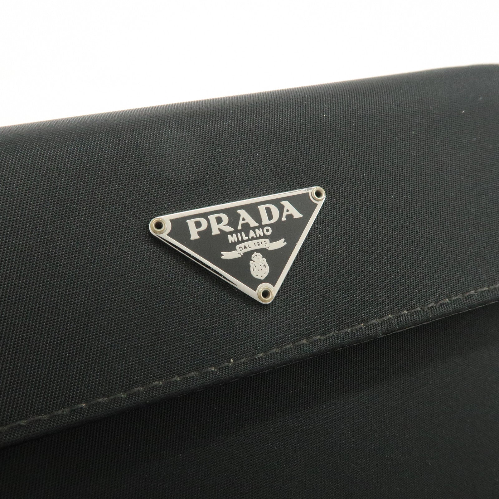 PRADA Triangle Logo Nylon Leather Tri-fold Compact Wallet Black