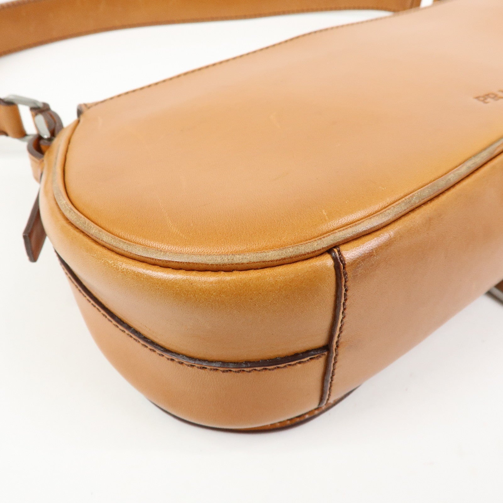 PRADA Logo Leather Shoulder Bag Hand Bag Brown