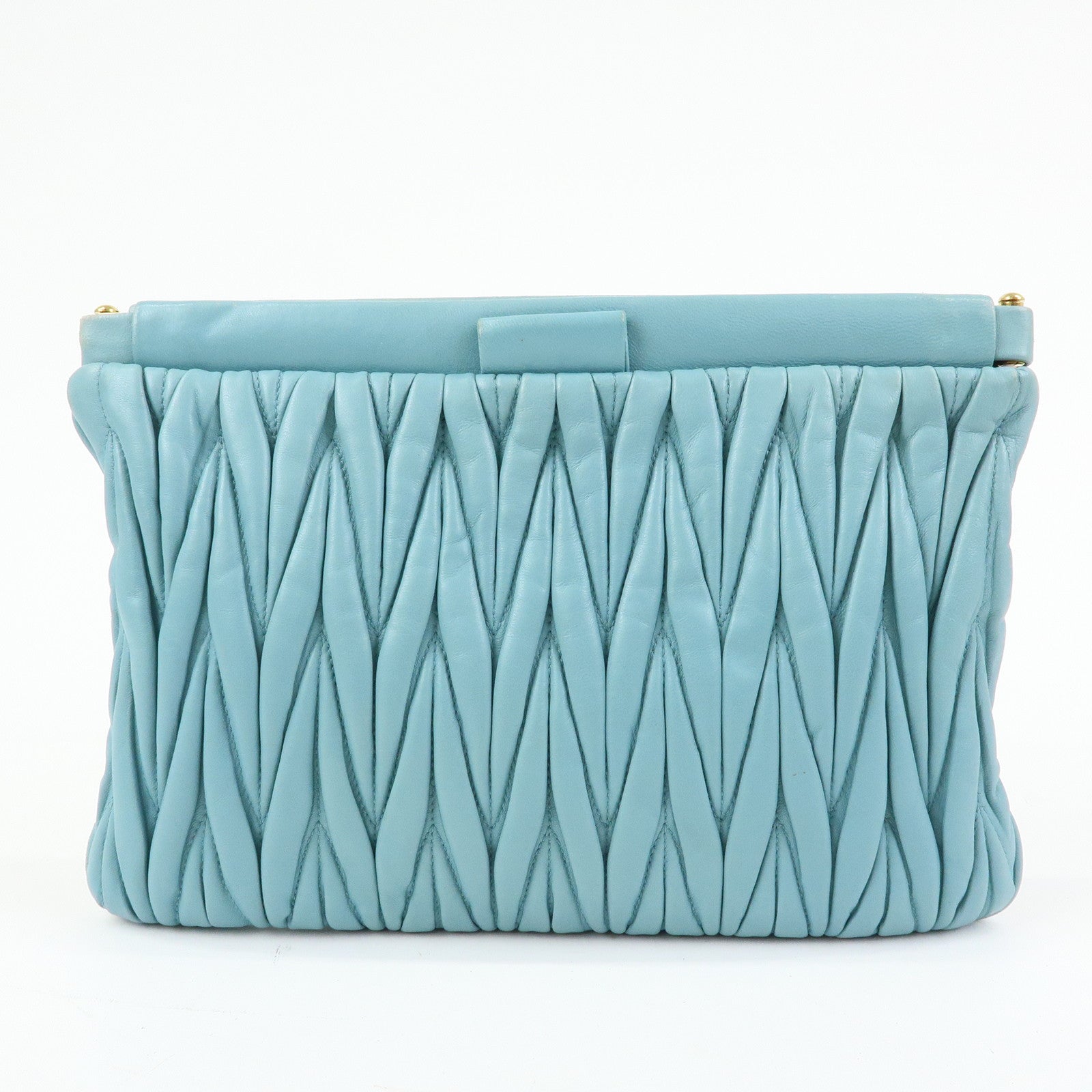 MIU MIU Logo Matelasse Nappa Leather Clutch Bag Light Blue 5N1573