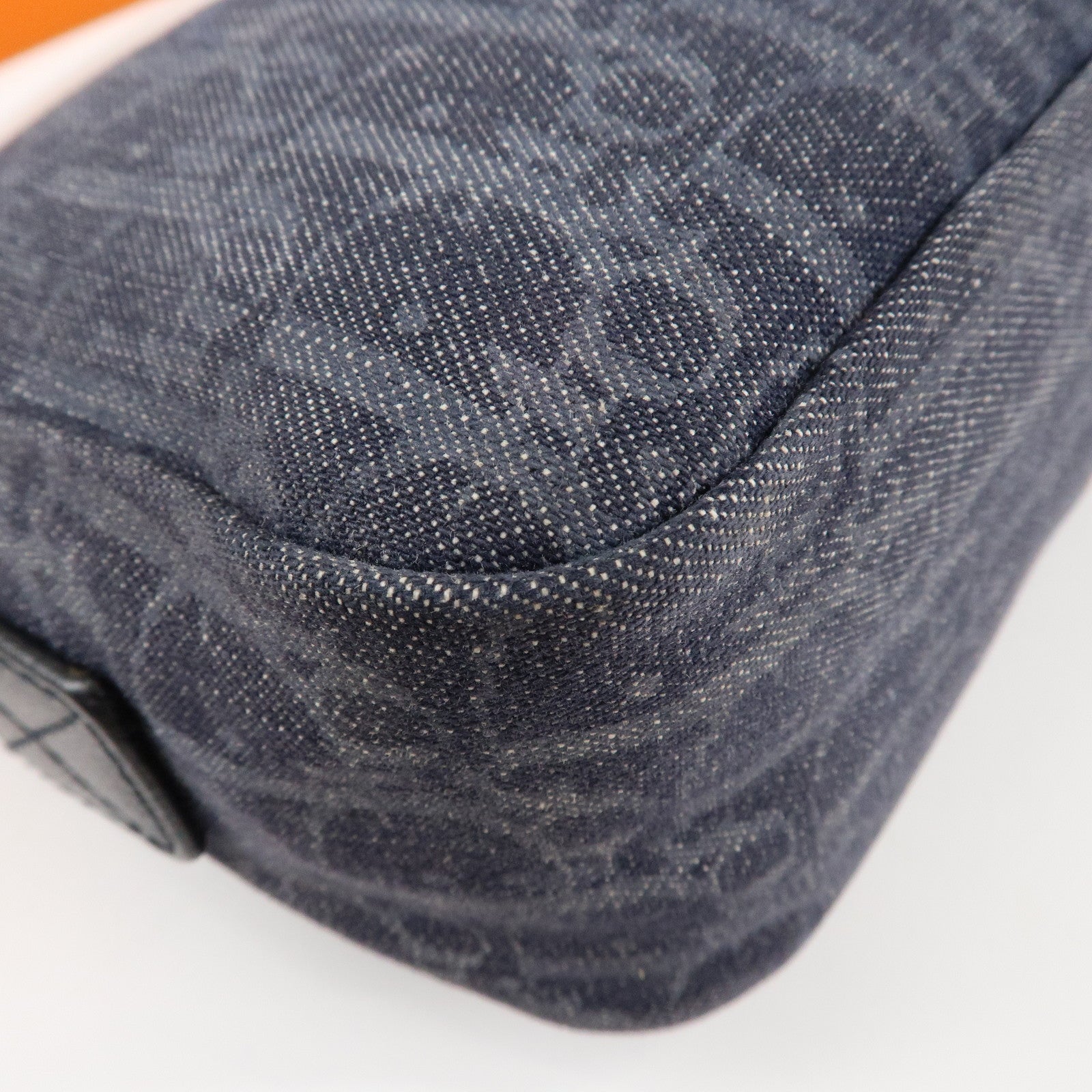 Christian Dior Flight Line Trotter Denim Leather Shoulder Bag Indigo Blue Orange Used