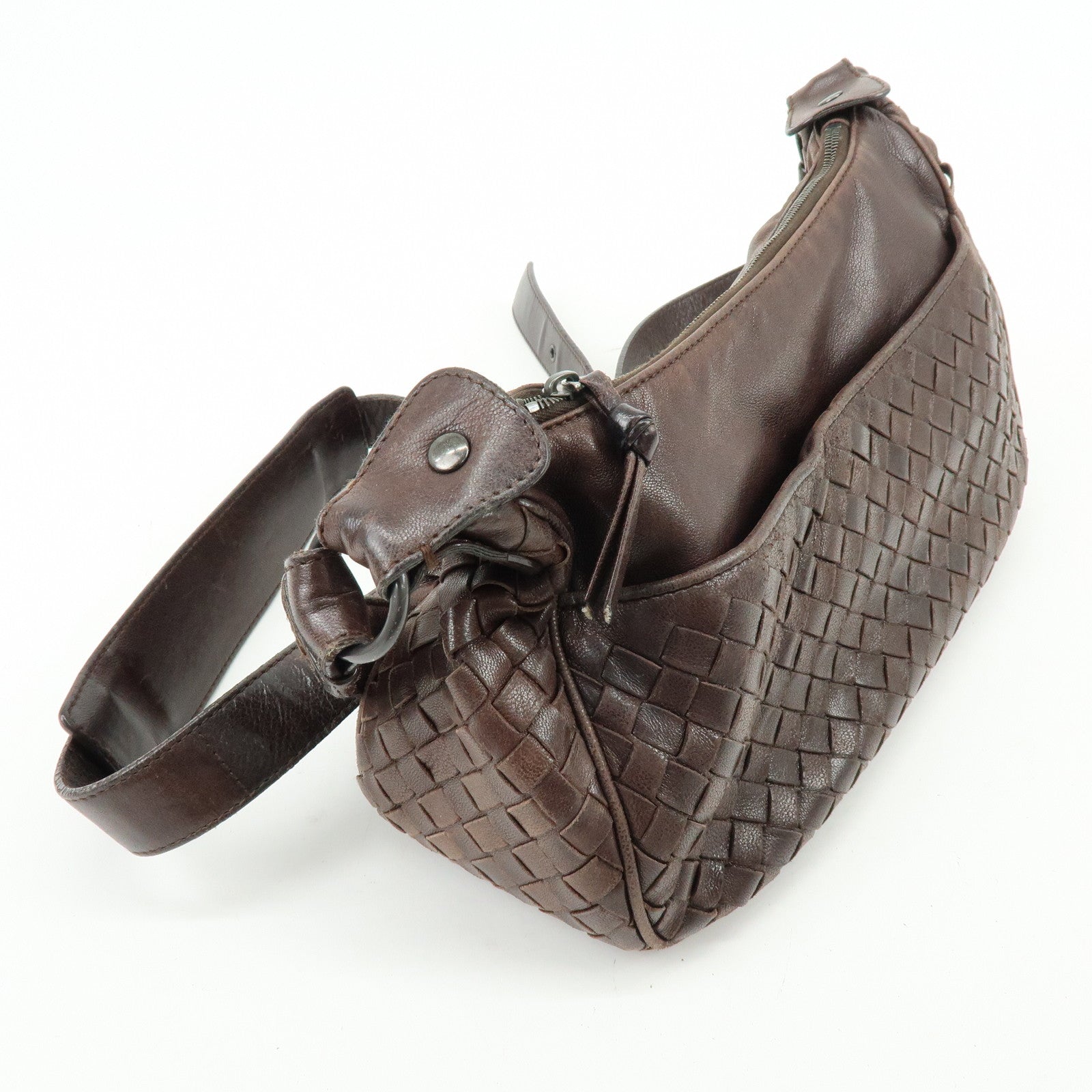 BOTTEGA VENETA Intrecciato Leather Shoulder Crossbody Bag Brown