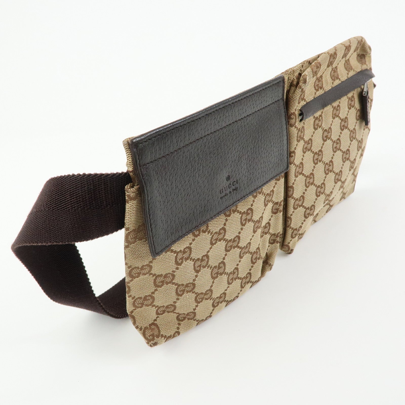 GUCCI GG Canvas Leather Waist Pouch Body Bag Beige Brown 28566