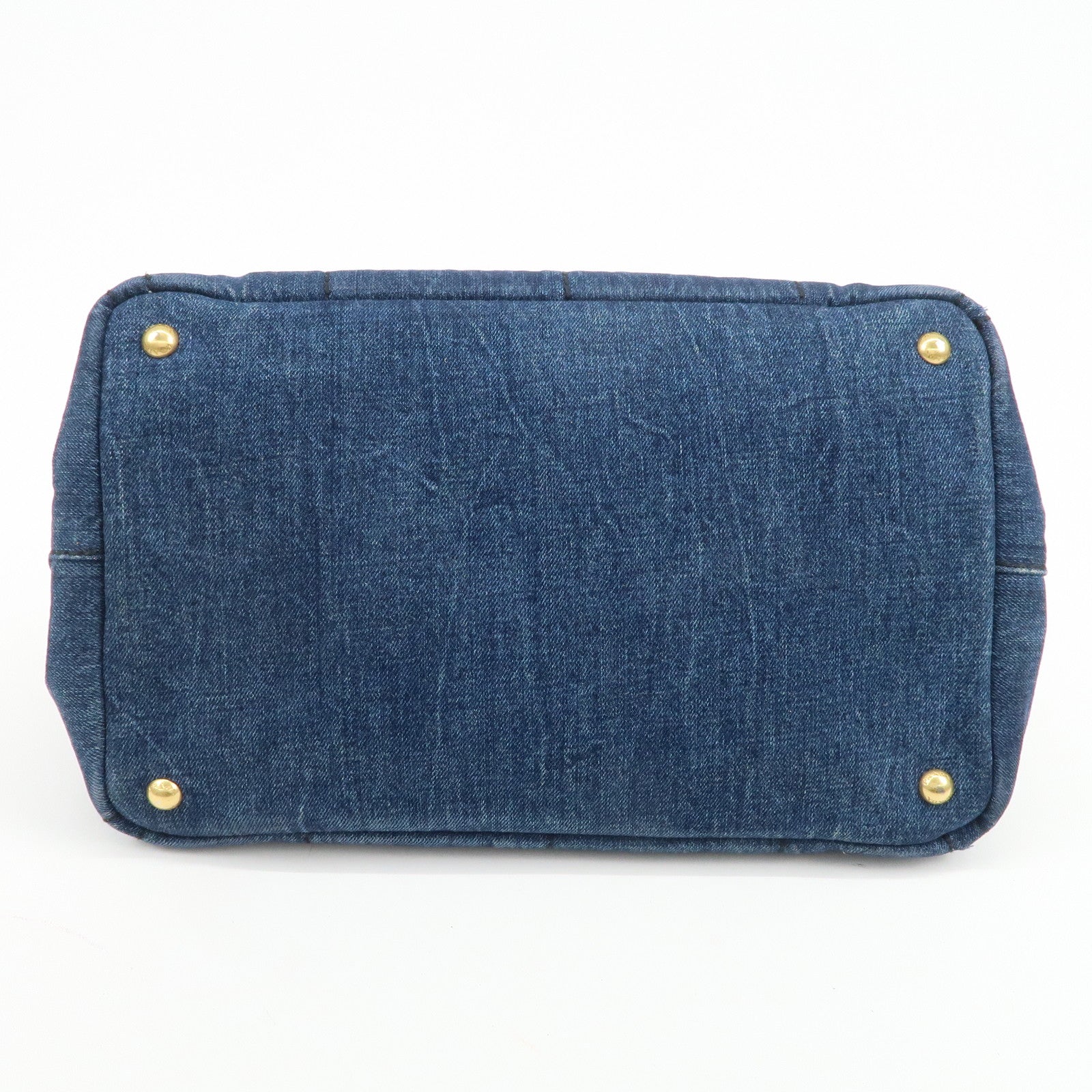 PRADA Triangle Logo Canapa Denim Tote Bag Hand Bag B1877B