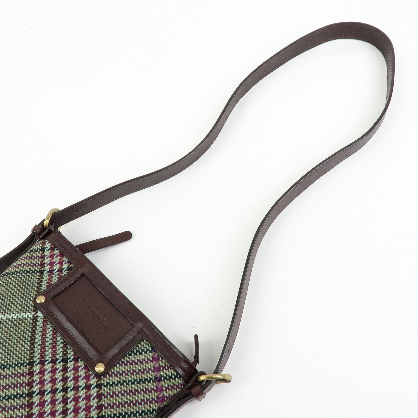 BURBERRY Wool Leather Shoulder Bag Crossbody Bag Brown Green